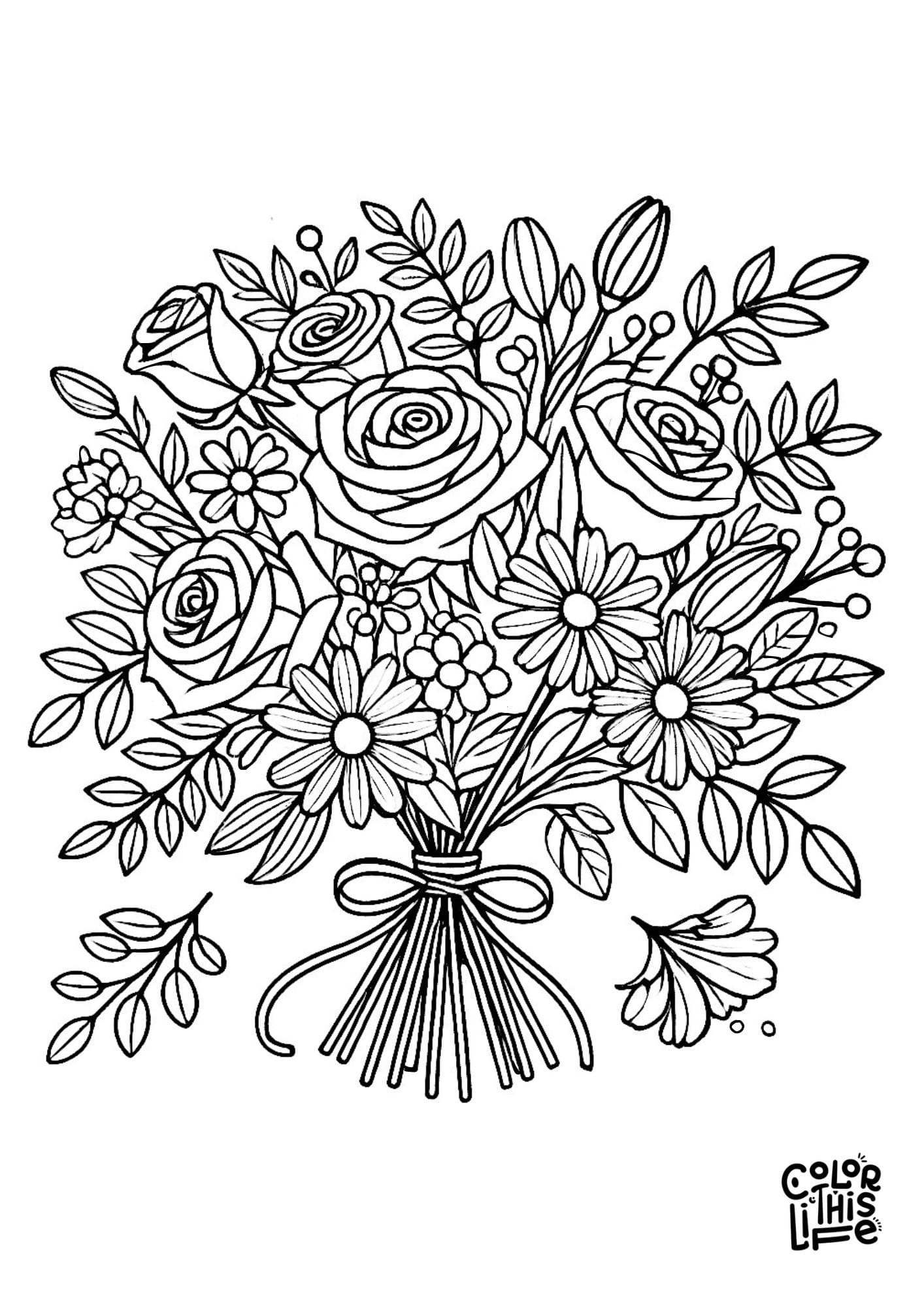 Rose Bouquet Coloring Page