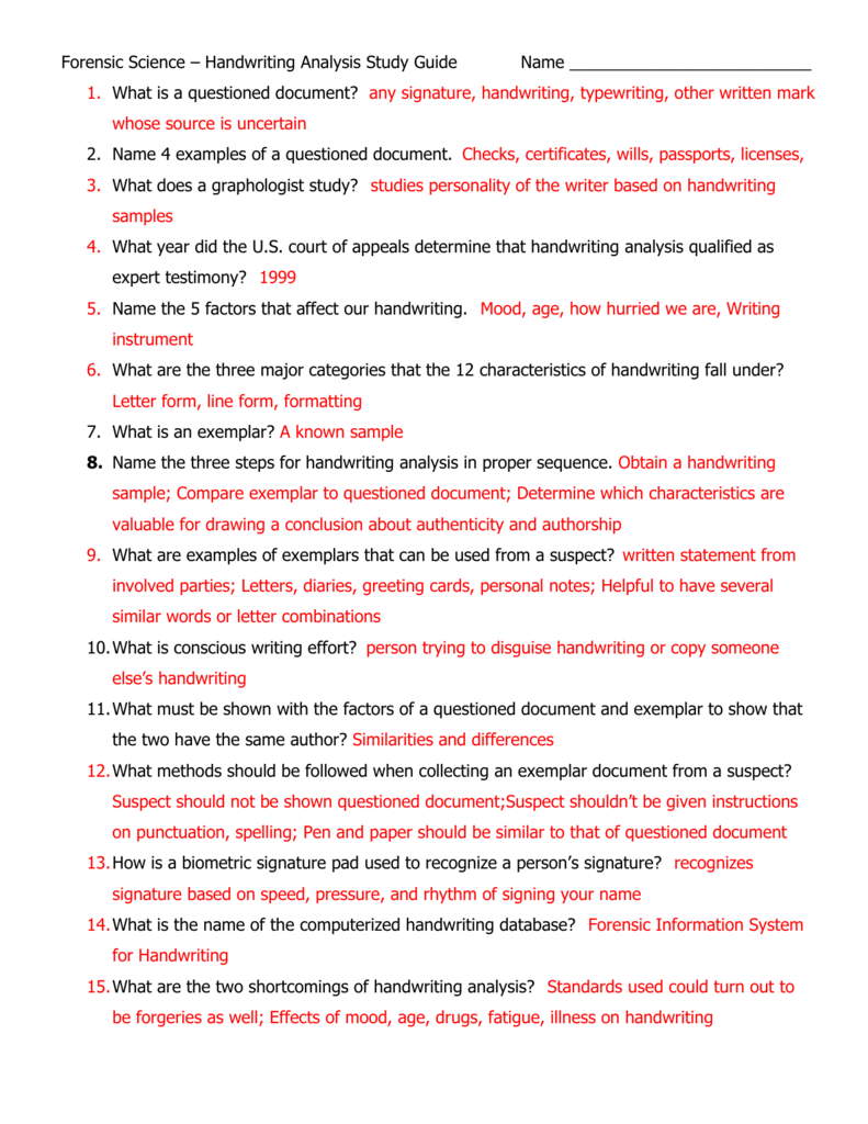 Forensic Science Handwriting Analysis Study Guide Forensic Science Handwriting Analysis Study Guide