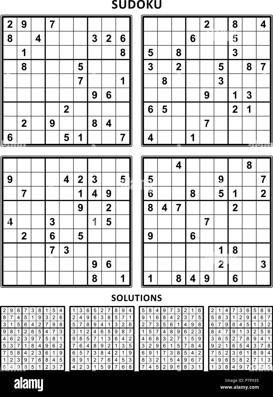 Four Sudoku Puzzles Of Comfortable easy Yet Not Very Easy Level On A4 Or Letter Sized Page With Margins Suitable For Large Print Books Set 10 Stock Vector Image Art Alamy