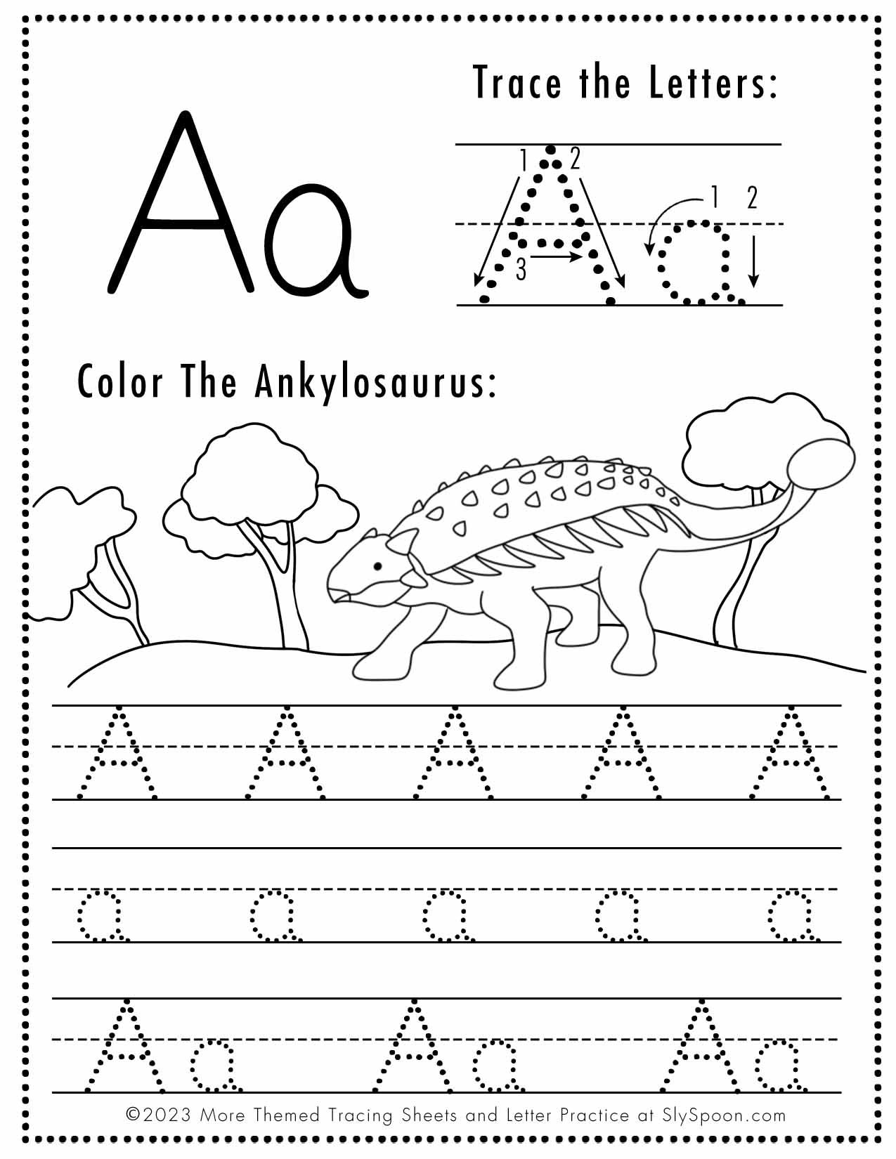 Free Letter A Tracing Worksheets Dinosaur Themed Sly Spoon Free Letter A Tracing Worksheets Dinosaur Themed Sly Spoon