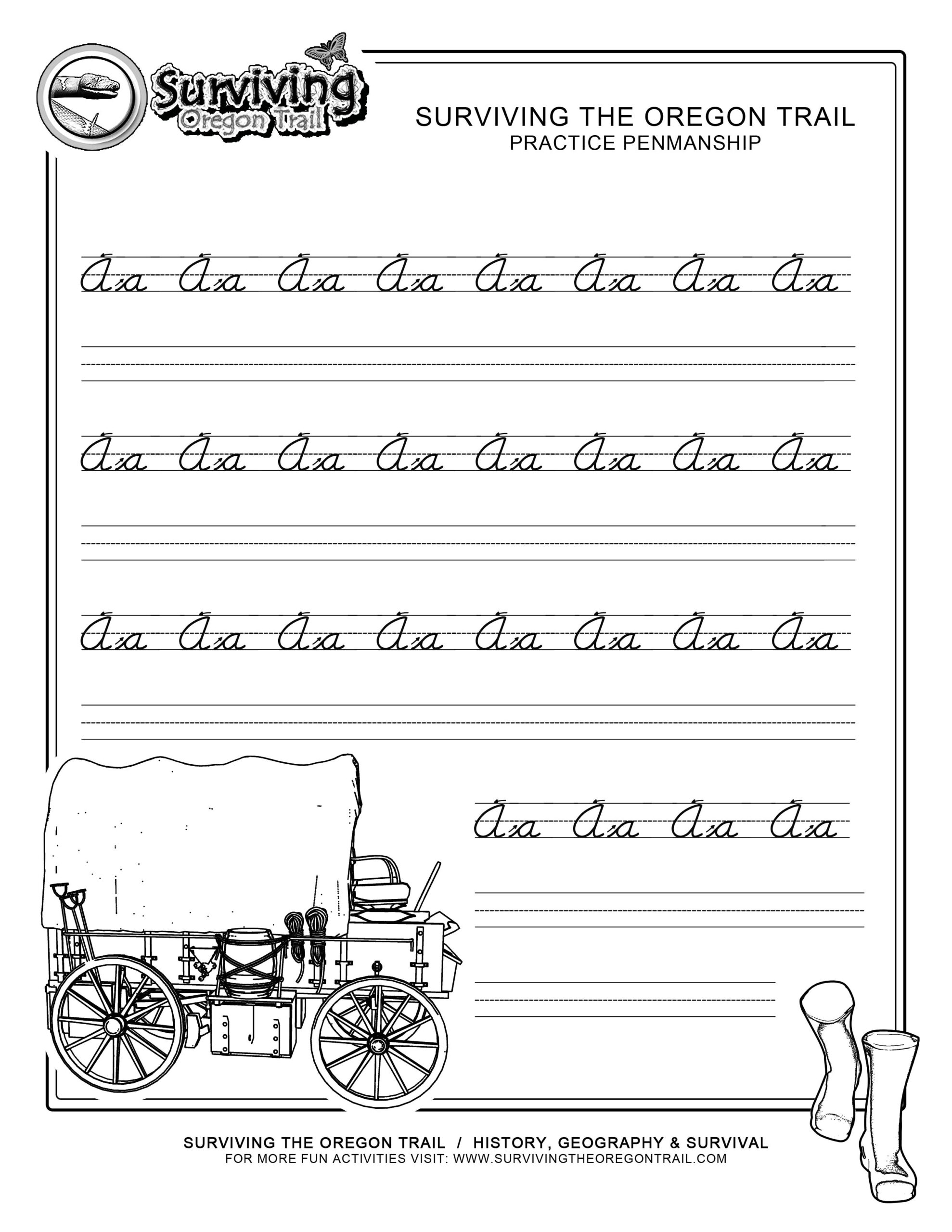 Free Printable Beginner Practice Cursive Worksheet A A Only Surviving The Oregon Trail