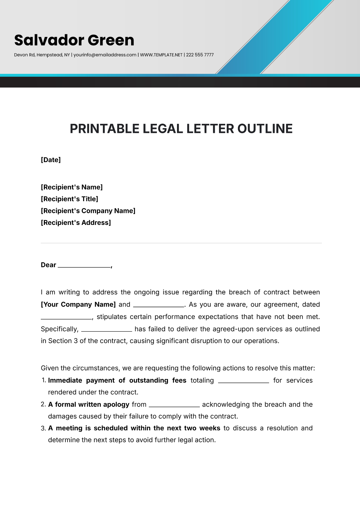 Free Printable Legal Letter Outline Template To Edit Online