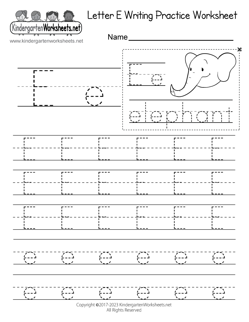 Free Printable Letter E Writing Practice Worksheet