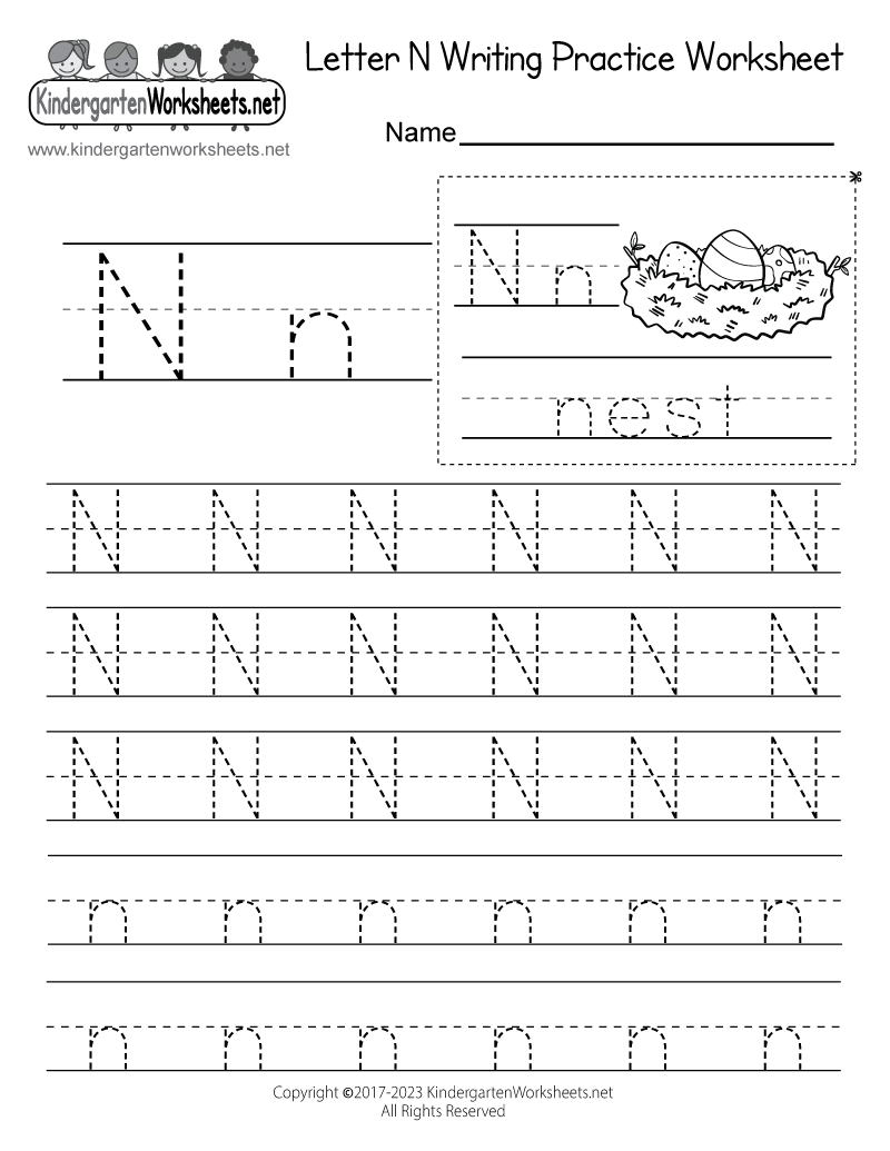 Free Printable Letter N Writing Practice Worksheet