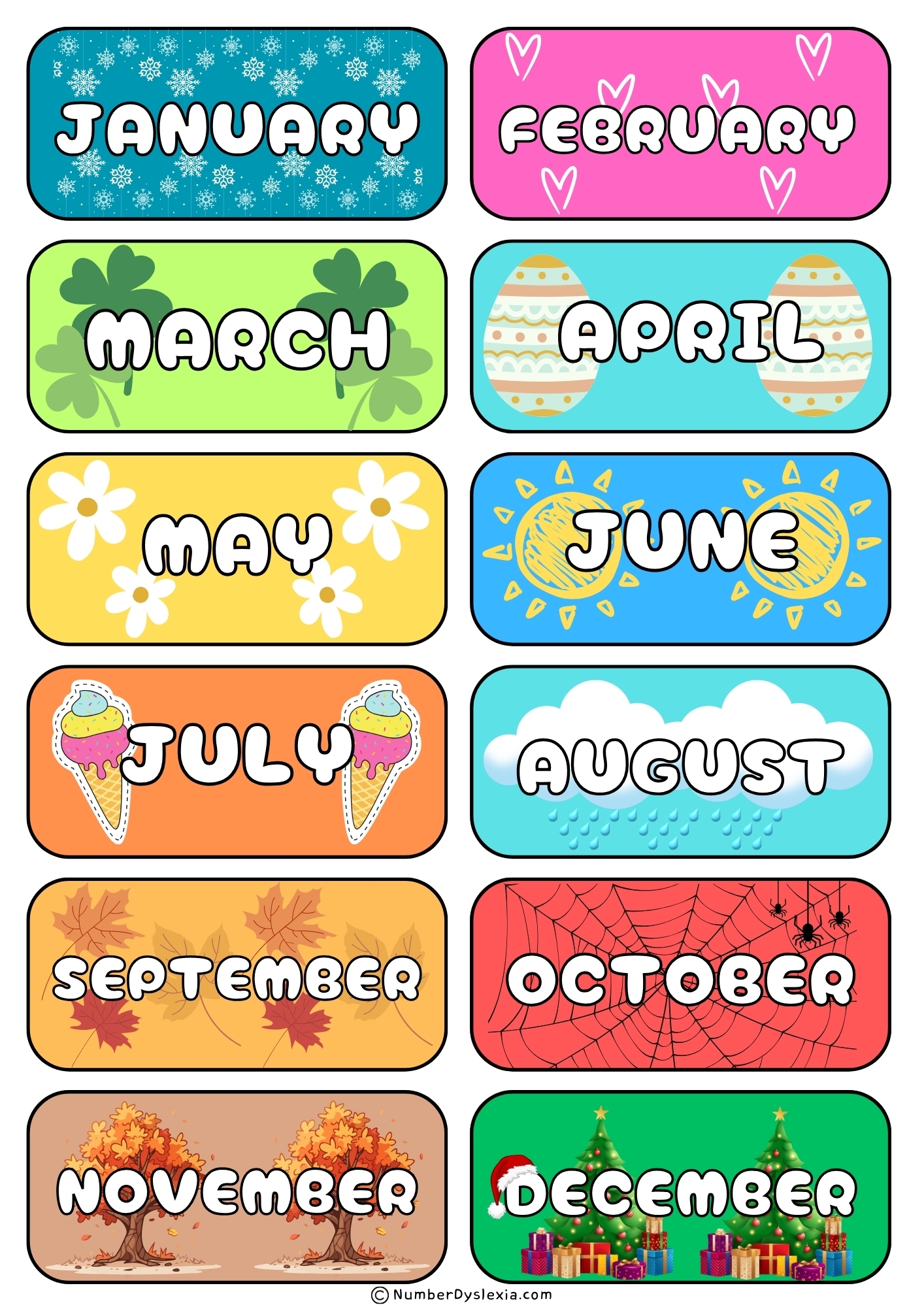 months of year printable