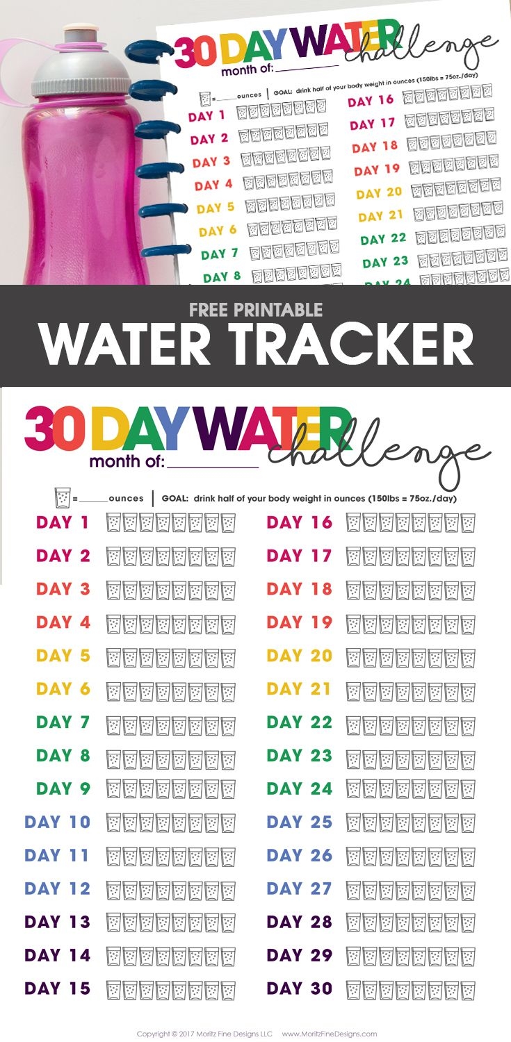 Free Printable Water Tracker 30 Day Challenge