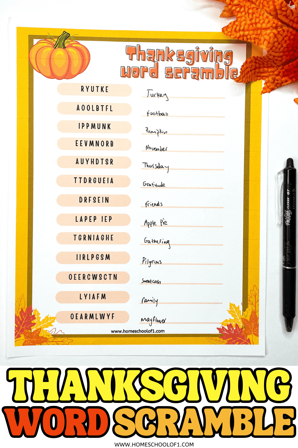 Free Thanksgiving Word Scramble Printable With Answers 