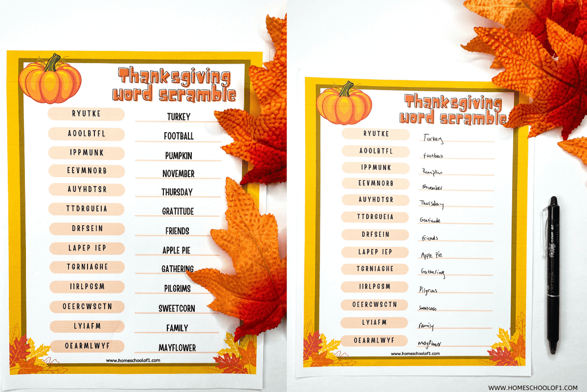 Free Thanksgiving Word Scramble Printable With Answers 