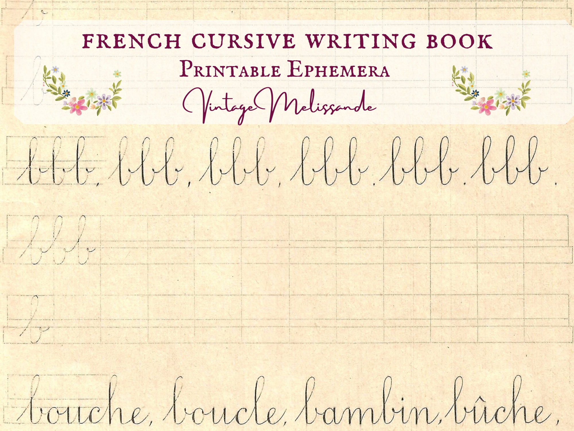 French Cursive Writing Practice Book Printable Vintage Ephemera Digital Journals Etsy