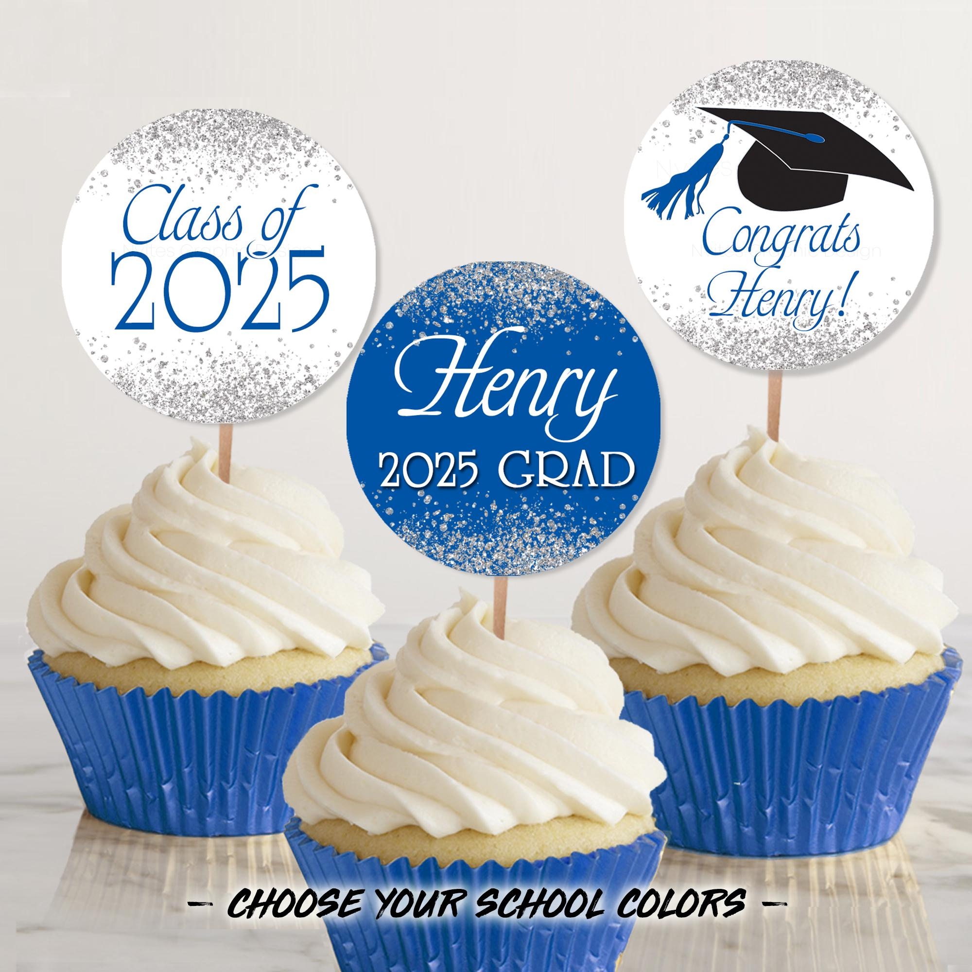 Graduation Cupcake Toppers 2025 Personalized Graduation Party Decor In School Colors Class Of 2025 Printable 2 Inch Round Labels Etsy