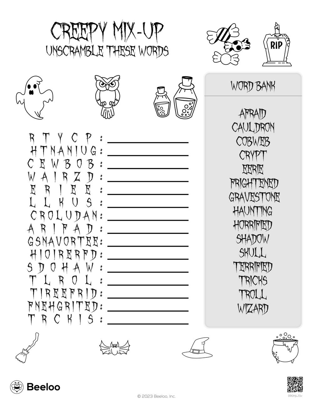 halloween word scramble for adults
