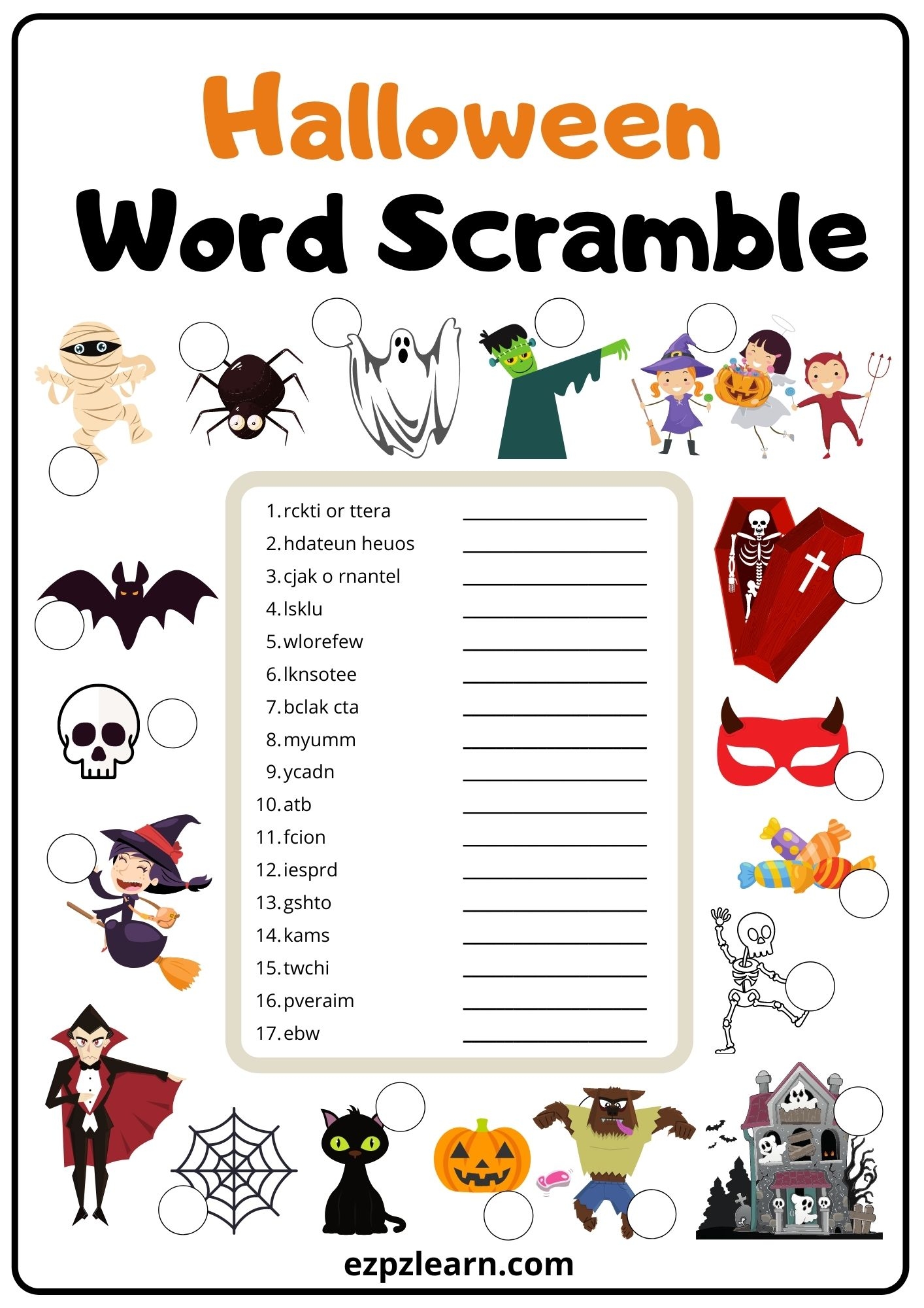Halloween Word Scramble 2 Ezpzlearn