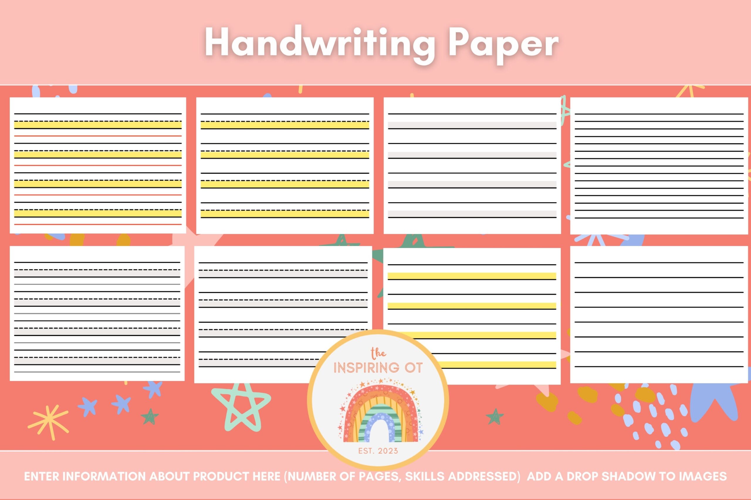 Handwriting Worksheet Lined Paper Variations Occupational Therapy Highlighted Handwriting Paper Etsy