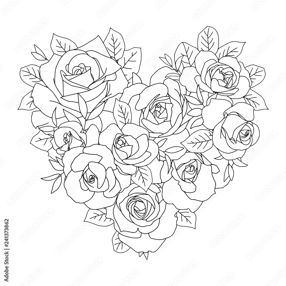 Heart Bouquet Of Roses Coloring Page Stock Vector Adobe Stock