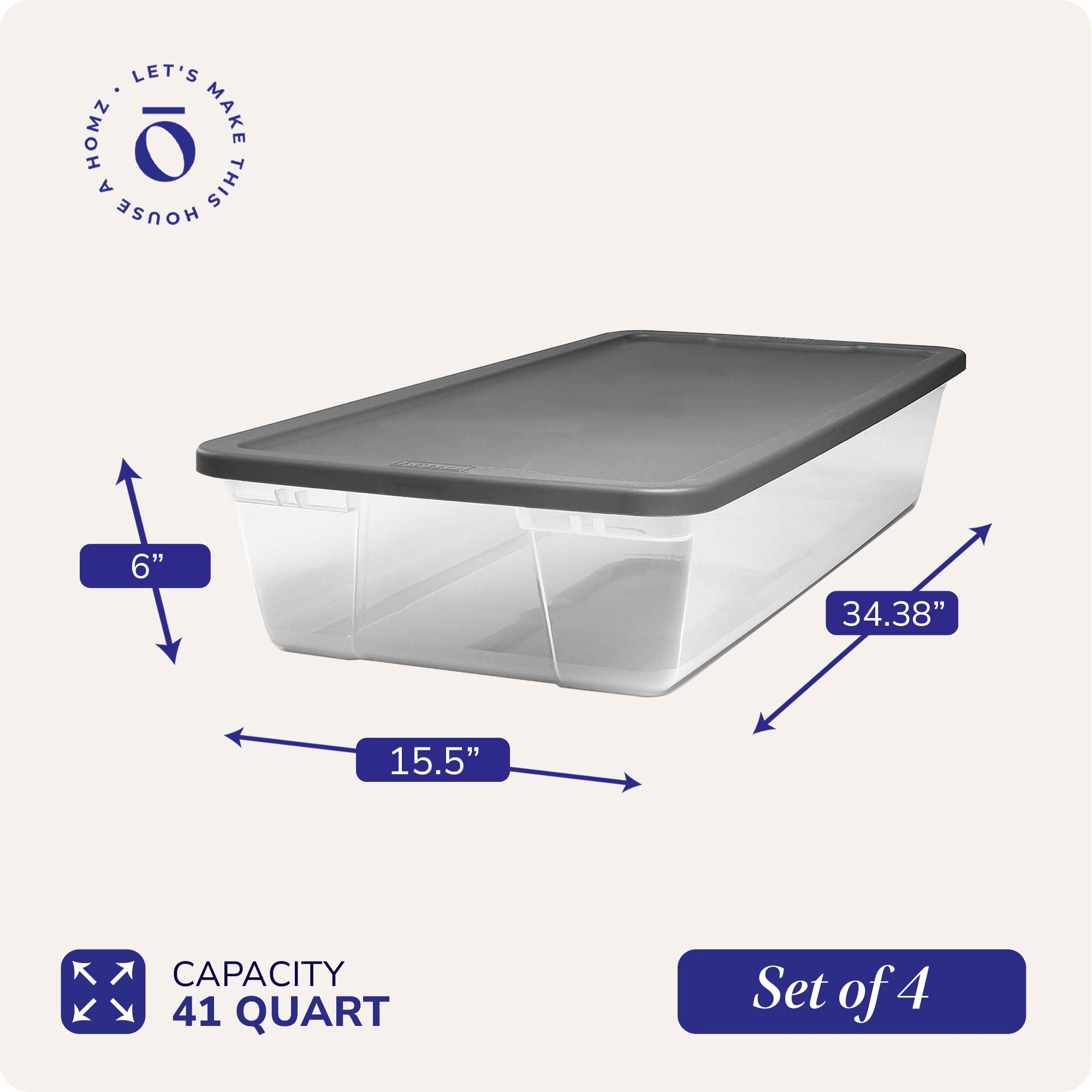 Homz Products 4 Pack Large 10 25 Gallons 41 Quarts Gray Clear Stackable Tote With Latching Lid In The Plastic Storage Containers Department At Lowes