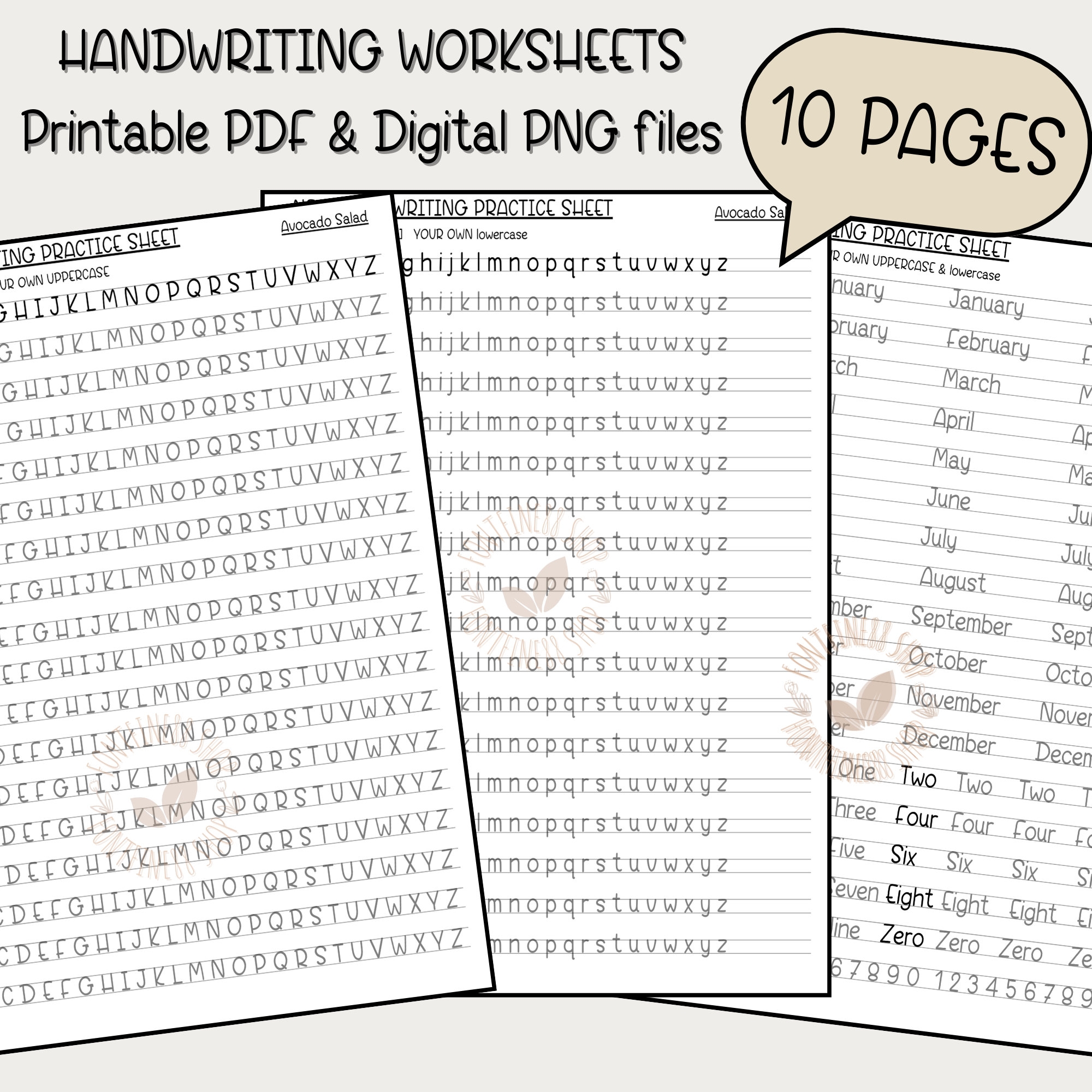 Improve Handwriting Worksheets Practice Printable Handwriting Workbook Alphabet Writing Practice ABC Letter Tracing Penmanship Avocado Etsy