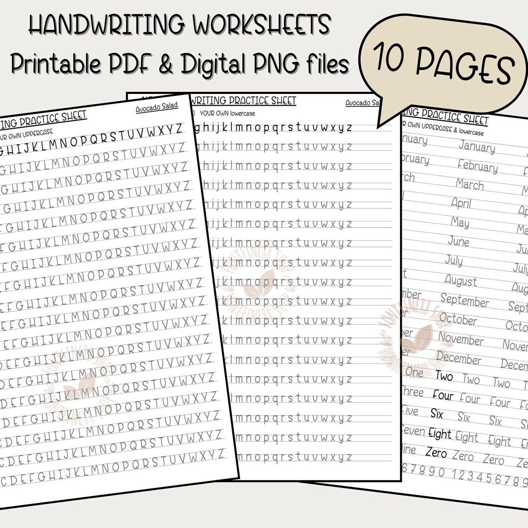 Improve Handwriting Worksheets Practice Printable Handwriting Workbook Alphabet Writing Practice ABC Letter Tracing Penmanship Avocado Etsy