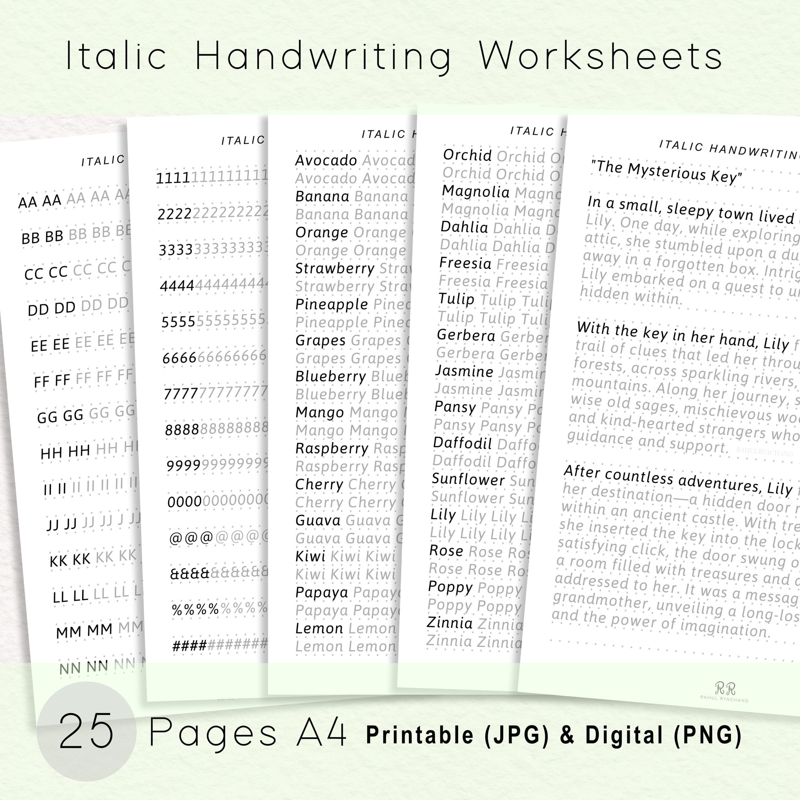 Italic Handwriting Practice Worksheet ABC Tracing printable A4 Etsy