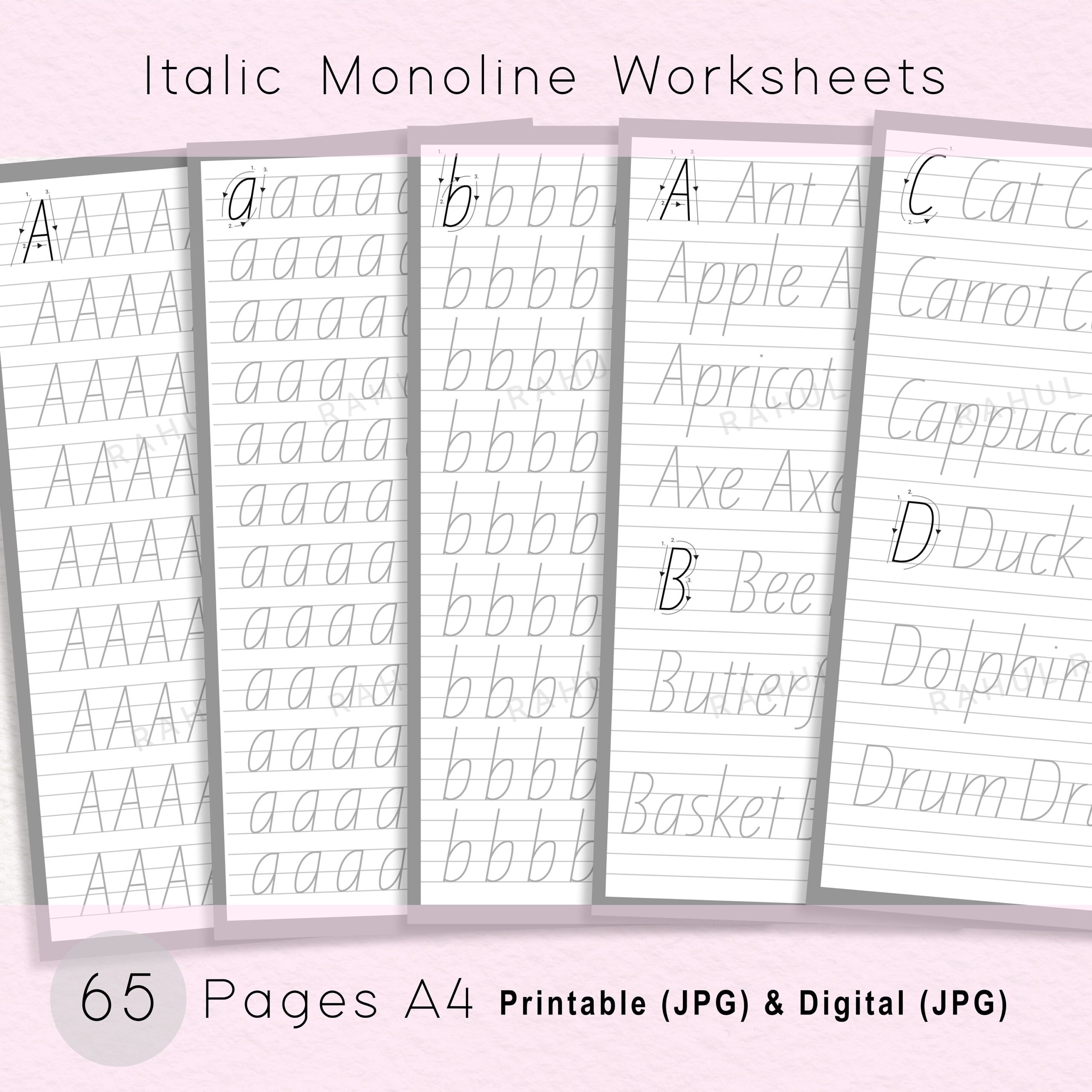 Italic Monoline Script Practice Sheets A4 Calligraphy Tracing digital Download Etsy