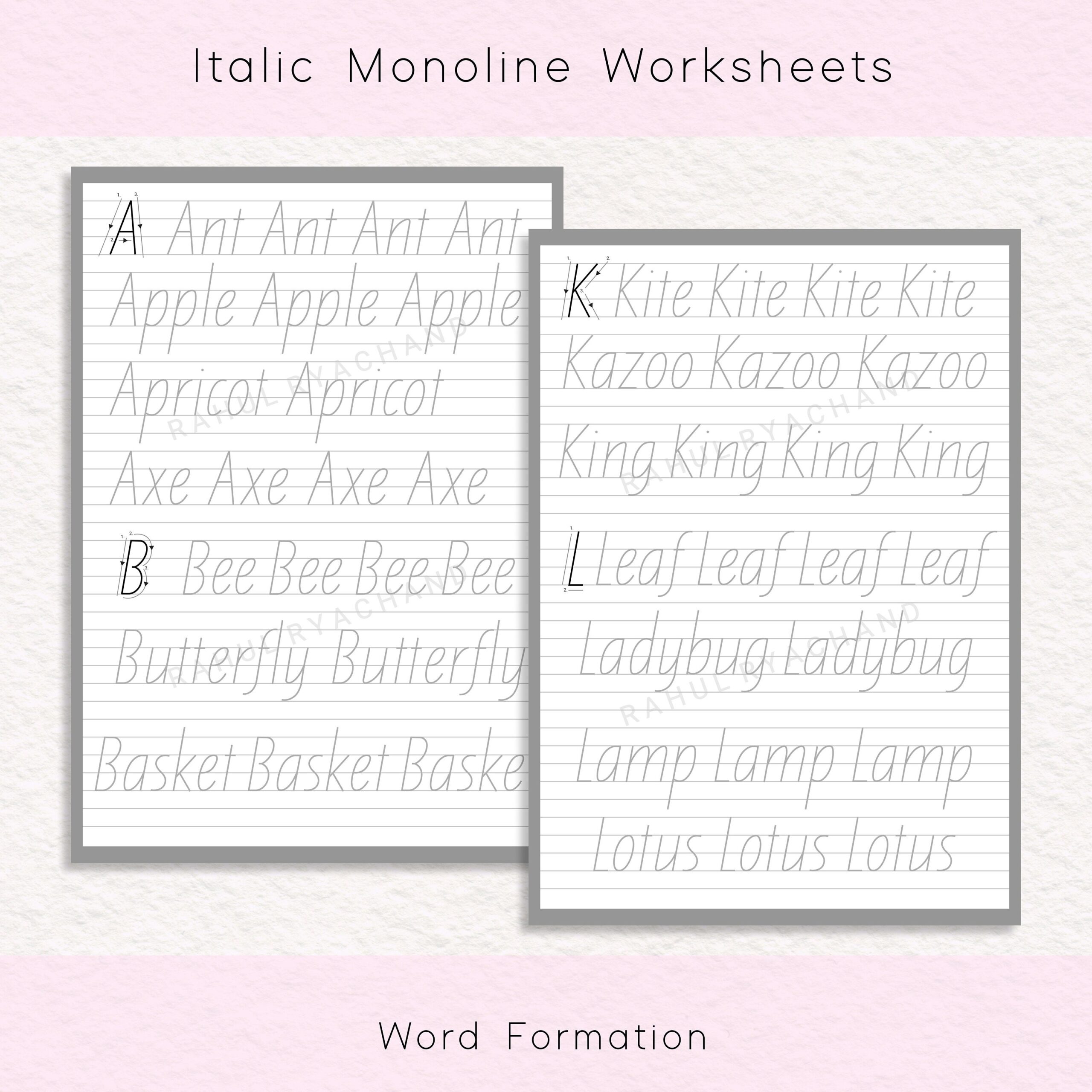 Italic Monoline Script Practice Sheets A4 Calligraphy Tracing digital Download Etsy Italic Monoline Script Practice Sheets A4 Calligraphy Tracing digital Download Etsy