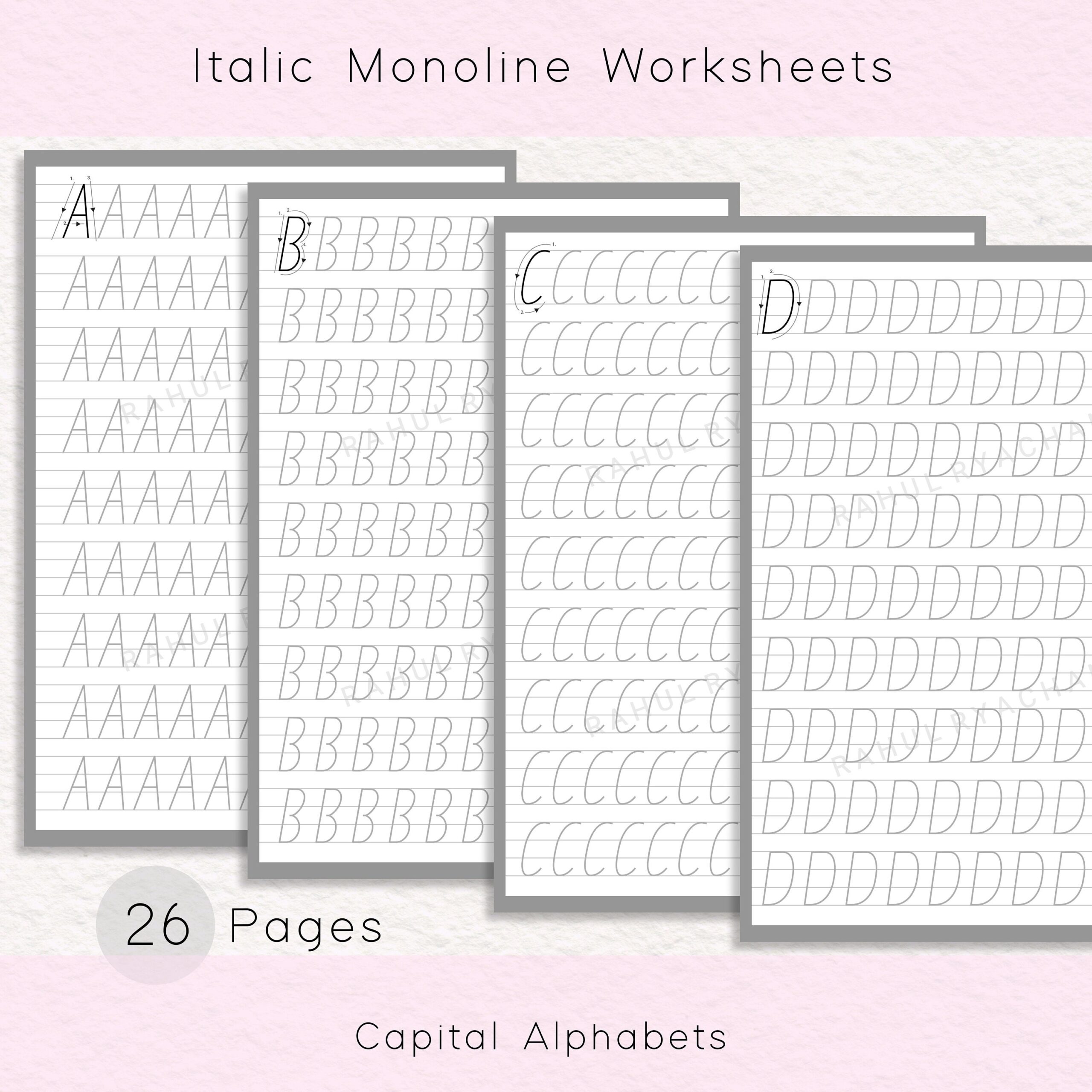 Italic Monoline Script Practice Sheets A4 Calligraphy Tracing digital Download Etsy Italic Monoline Script Practice Sheets A4 Calligraphy Tracing digital Download Etsy