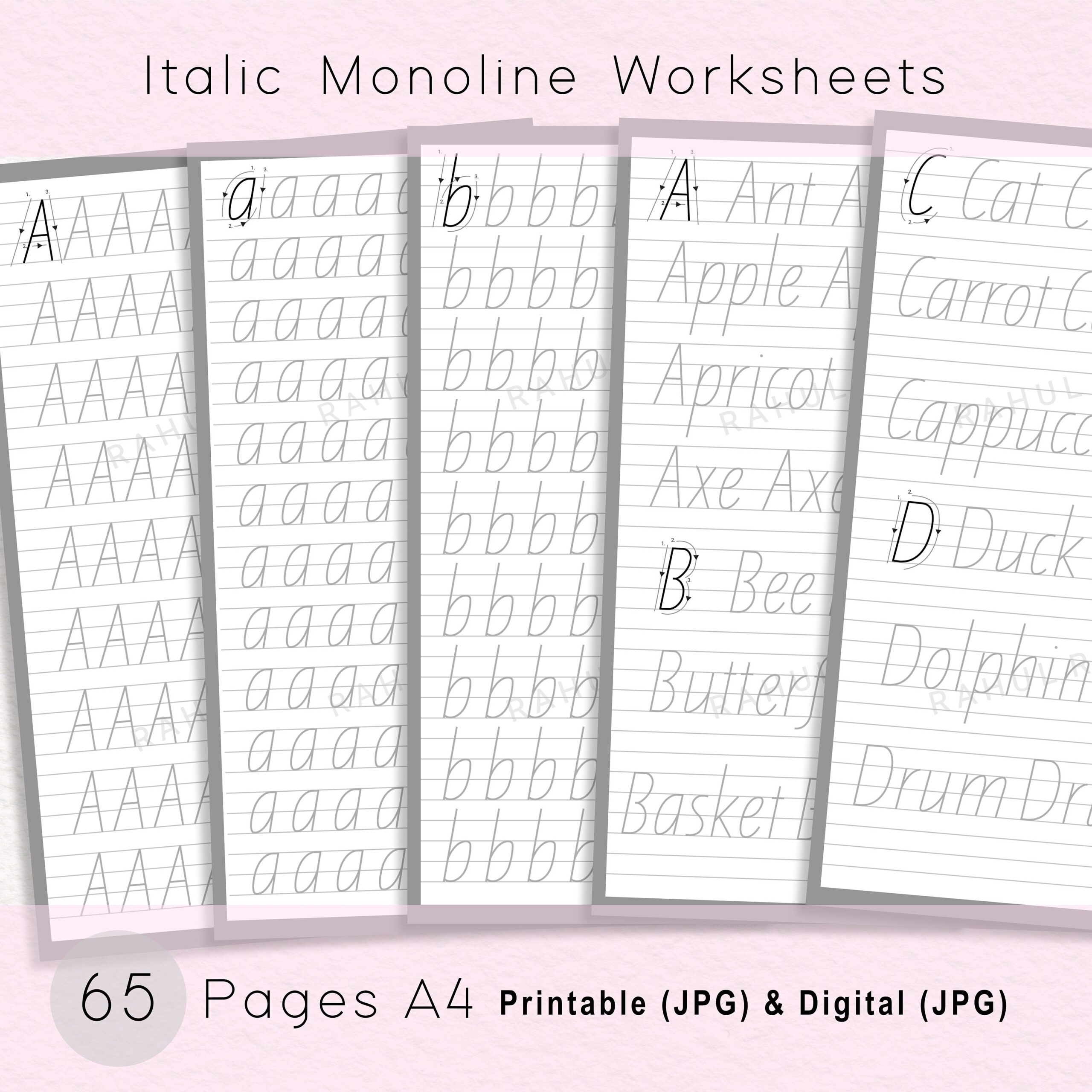 Italic Monoline Script Practice Sheets A4 Calligraphy Tracing digital Download Etsy