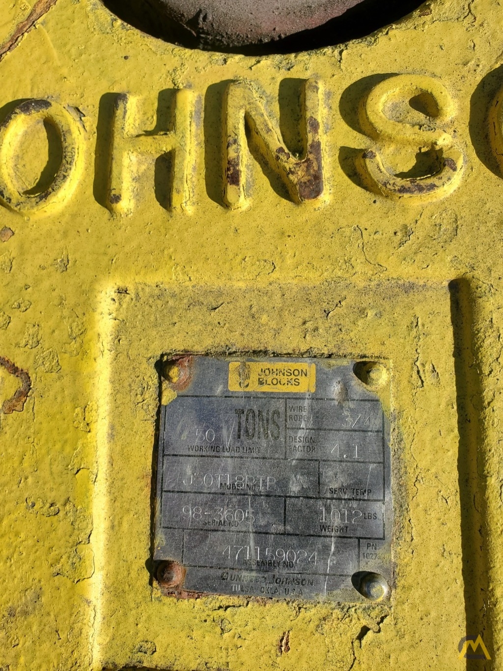 Johnson 50 Ton 1012 Lbs 3 Sheave Block For 3 4 Wire Rope For Sale Products Hook Blocks Parts Attachments Components Manuals Accessories 19767 CraneMarket