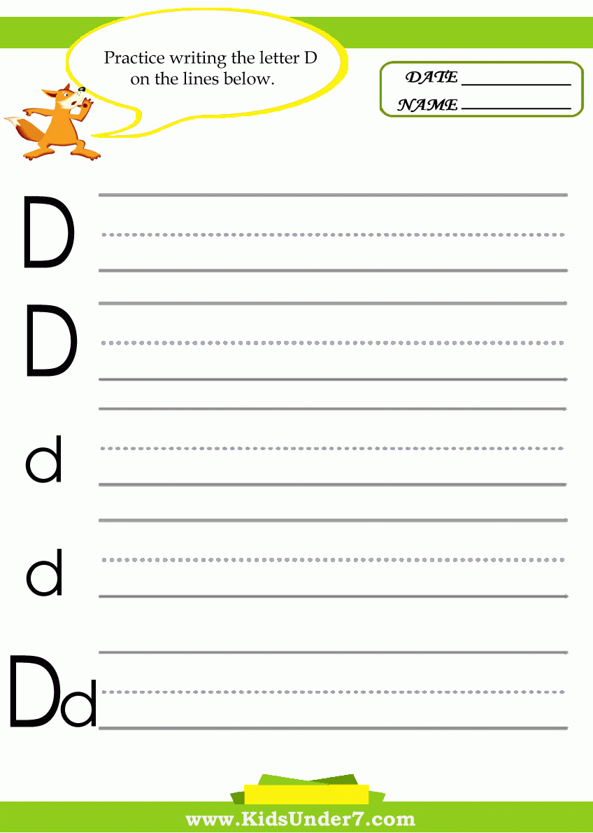 Kids Under 7 Letter D Practice Writing Worksheet