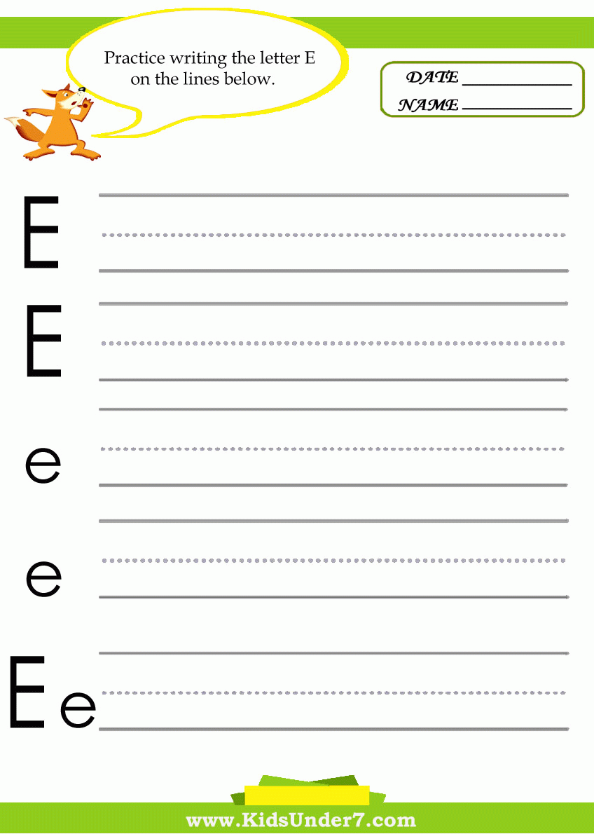 Kids Under 7 Letter E Practice Writing Worksheet