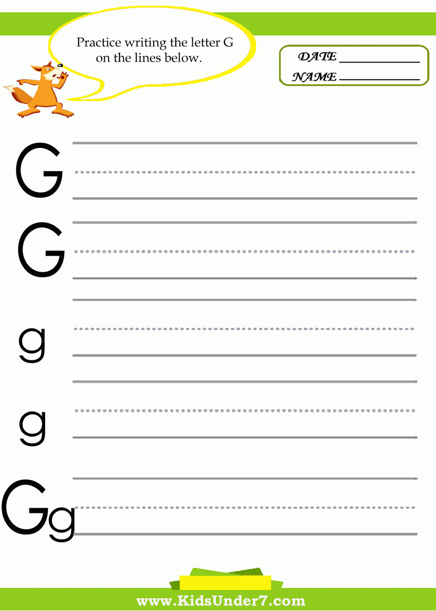 Kids Under 7 Letter G Practice Writing Worksheet