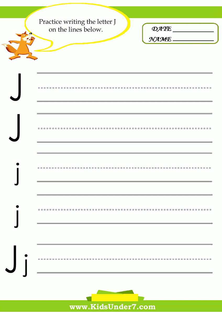 Kids Under 7 Letter J Practice Writing Worksheet