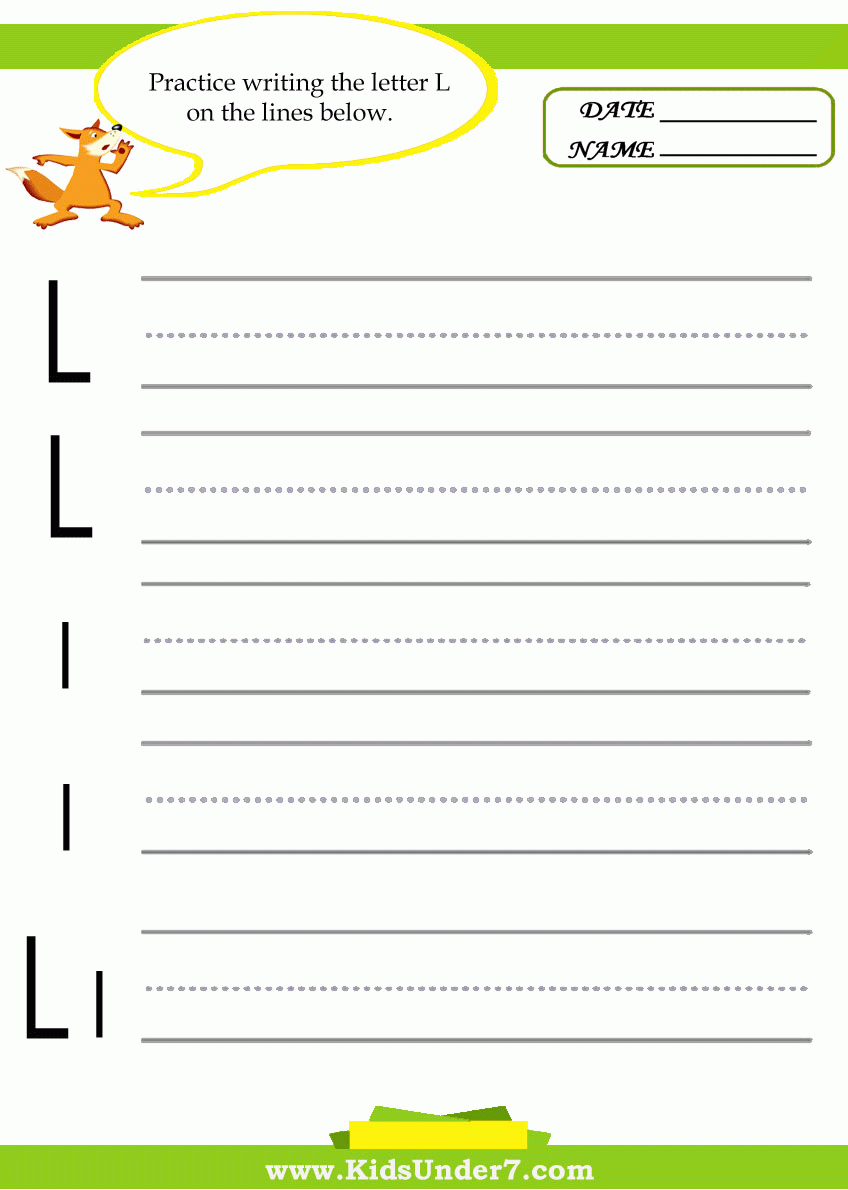 Kids Under 7 Letter L Practice Writing Worksheet