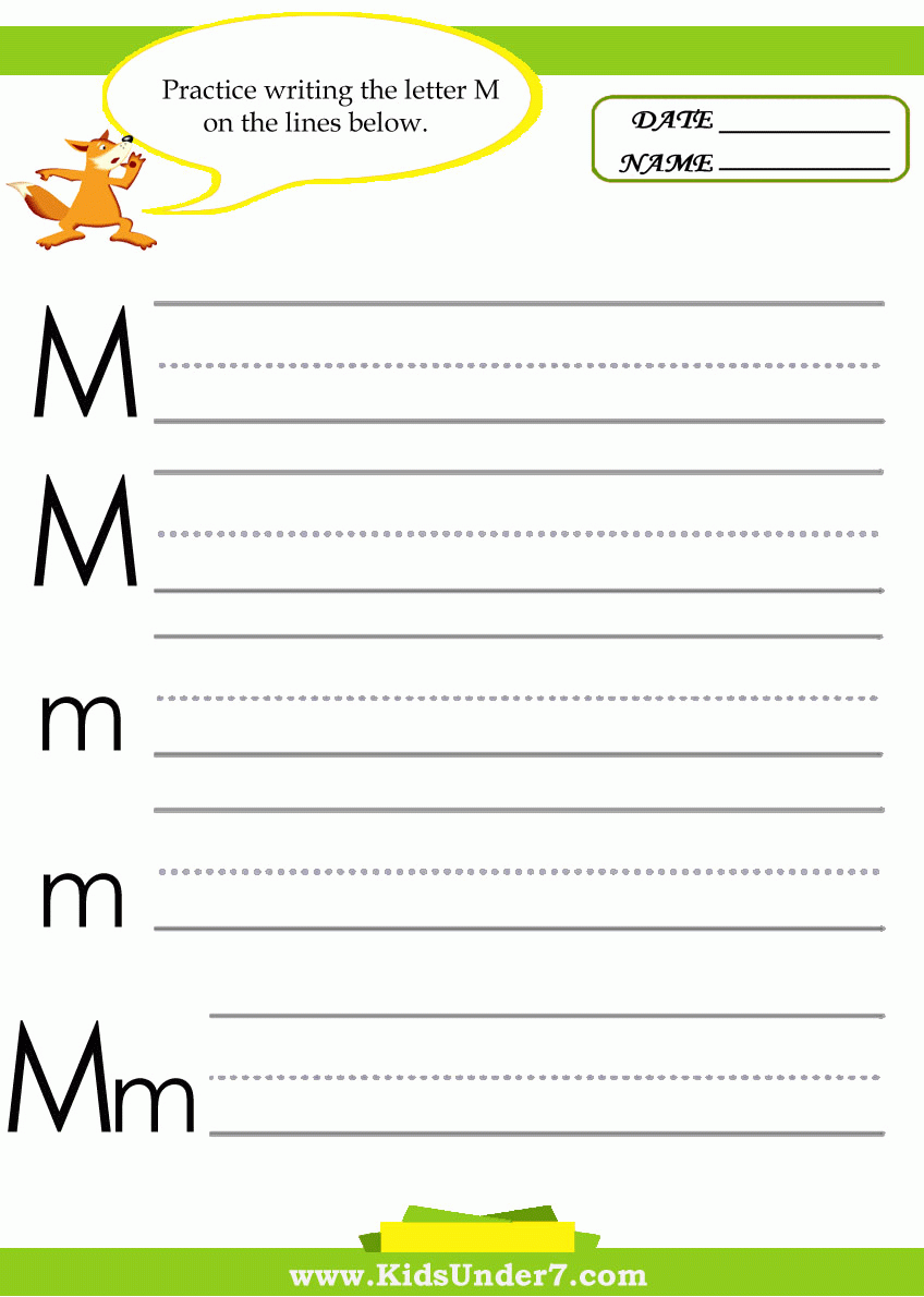 Kids Under 7 Letter M Practice Writing Worksheet