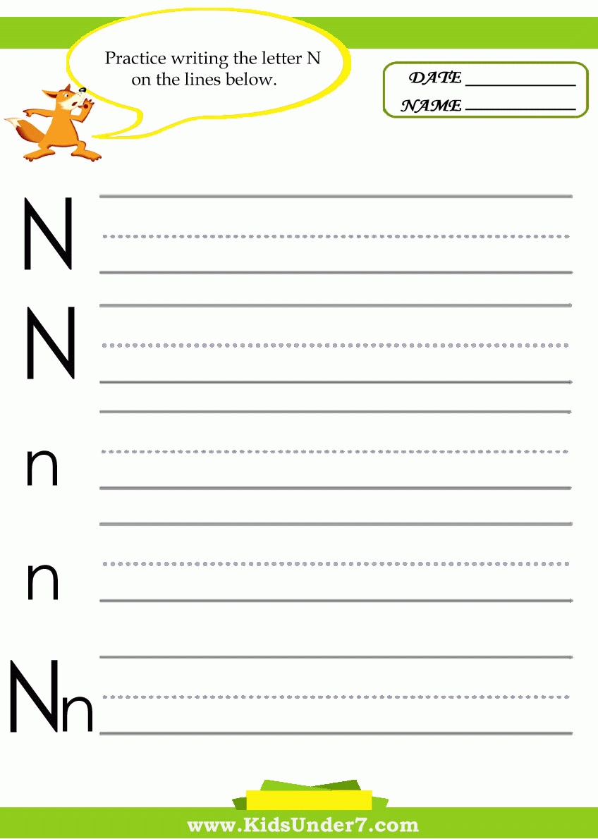 Kids Under 7 Letter N Practice Writing Worksheet Kids Under 7 Letter N Practice Writing Worksheet