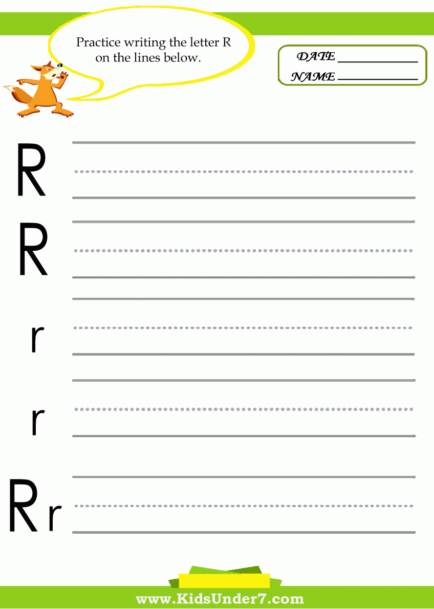 Kids Under 7 Letter R Practice Writing Worksheet