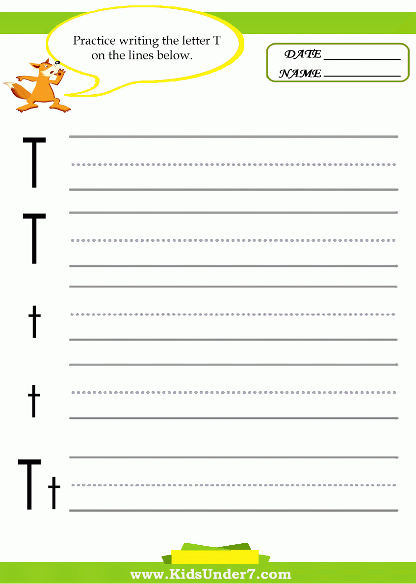 Kids Under 7 Letter T Practice Writing Worksheet