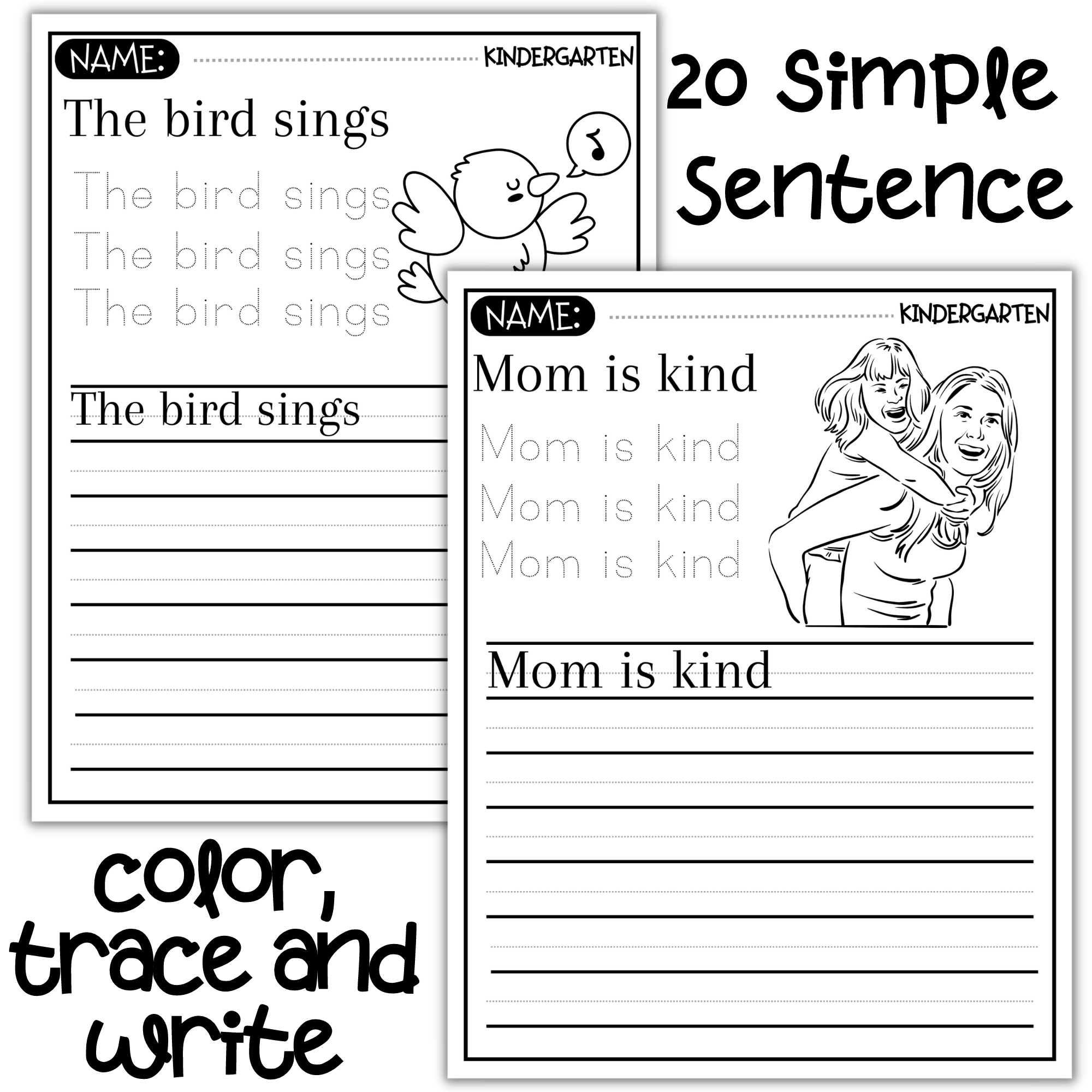 Kindergarten Simple Sentence Handwriting Practice Color Trace And Write Made By Teachers