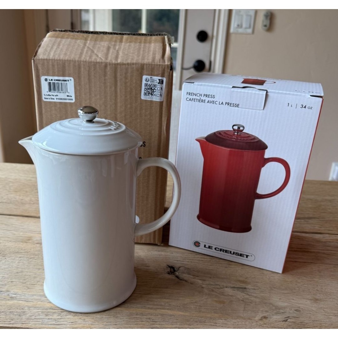Le Creuset Stoneware 34 Oz 1 Liter French Press White NEW