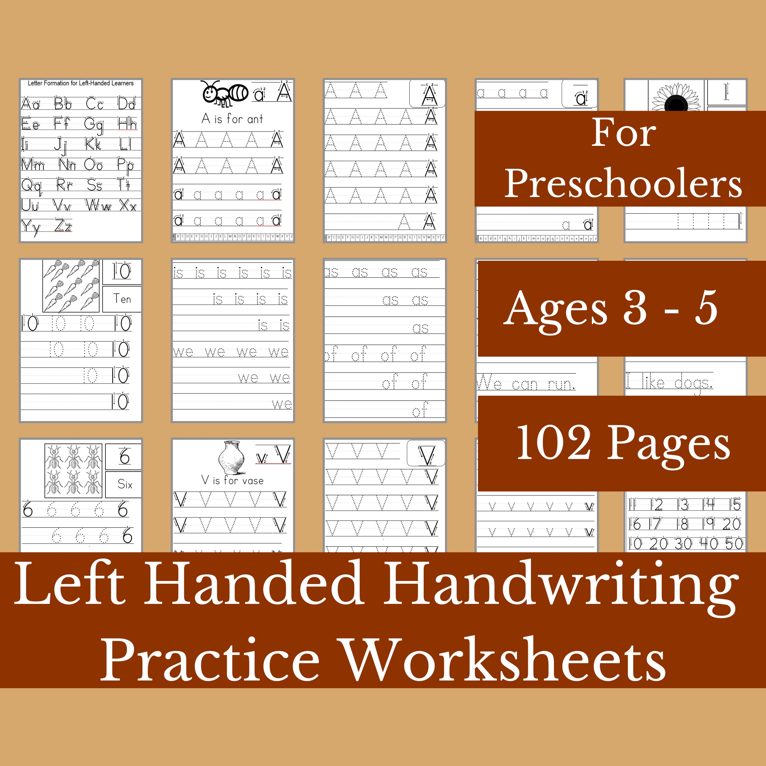 Left handed Handwriting Practice Preschool Worksheets ages 3 5 digital Download Etsy