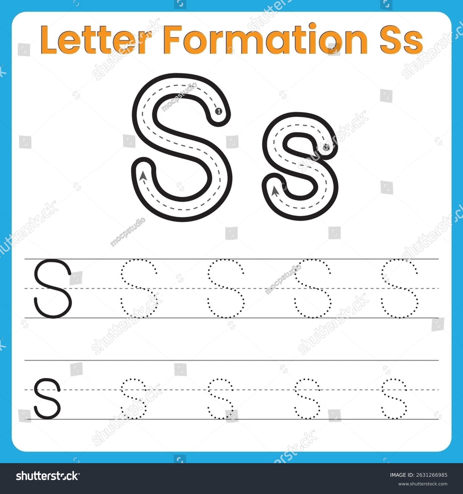 Letter S Tracing Worksheet Kids Uppercase Stock Vector Royalty Free 2631266985 Shutterstock