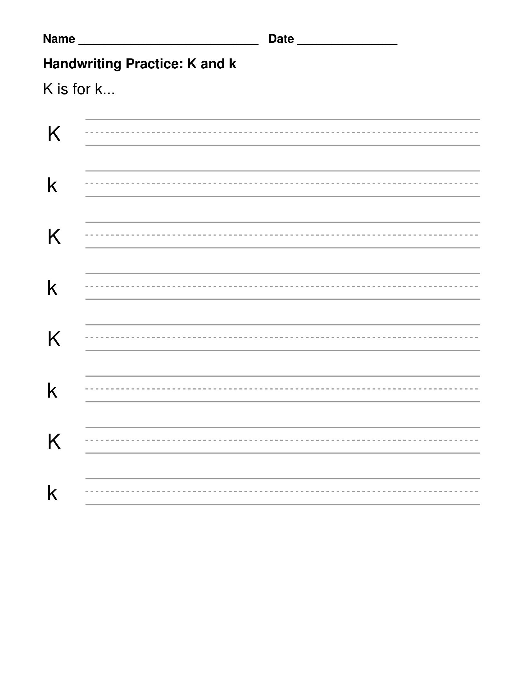 letter k handwriting worksheets