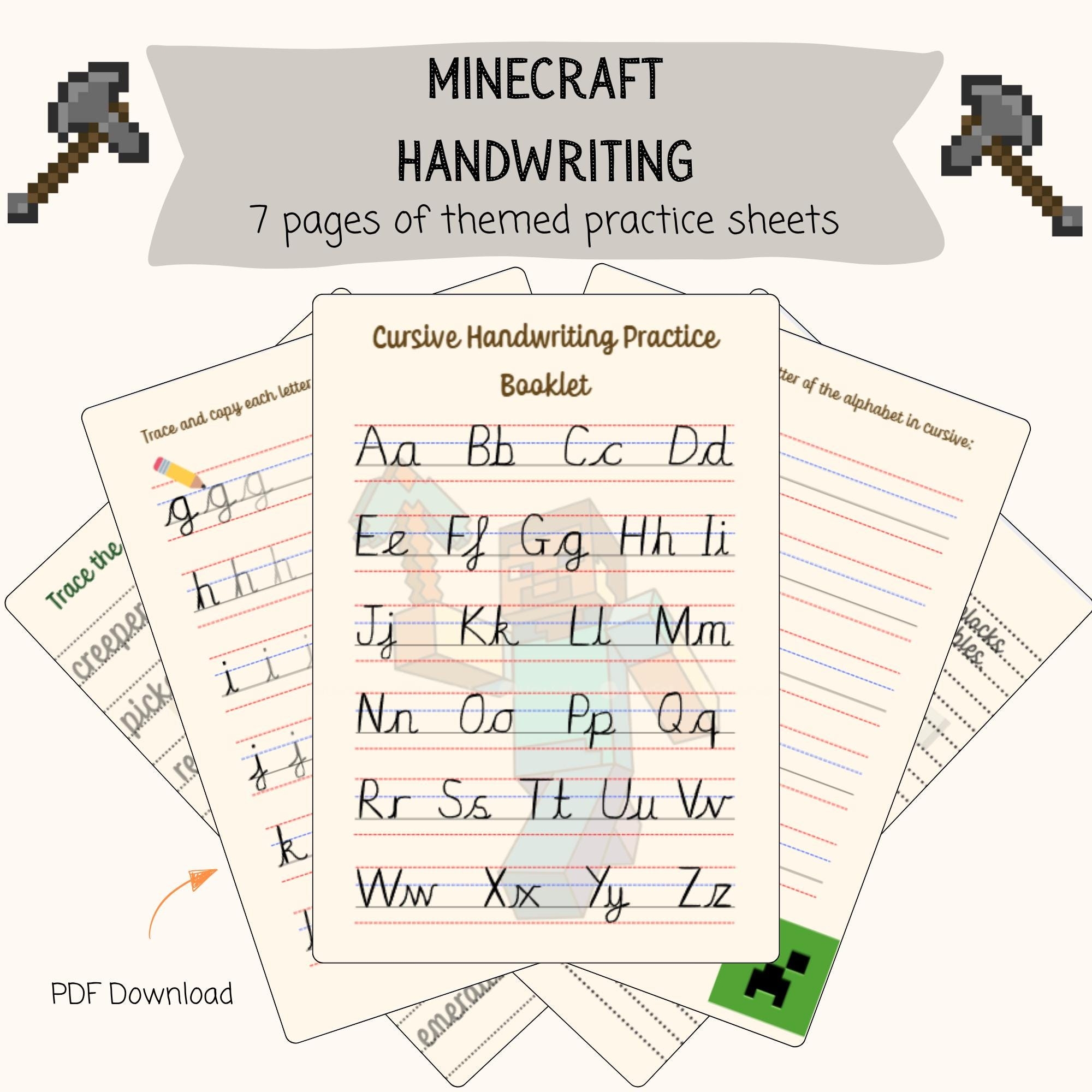 Minecraft Cursive Handwriting Practice Printable Fun Writing Worksheets For Kids Ages 7 11 Upper Lowercase Tracing Copywork PDF Etsy Minecraft Cursive Handwriting Practice Printable Fun Writing Worksheets For Kids Ages 7 11 Upper Lowercase Tracing Copywork PDF Etsy