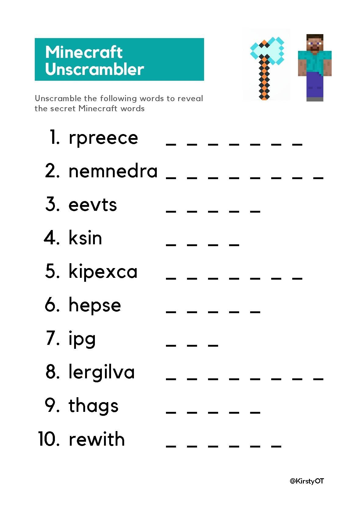 minecraft handwriting worksheets minecraft handwriting worksheets