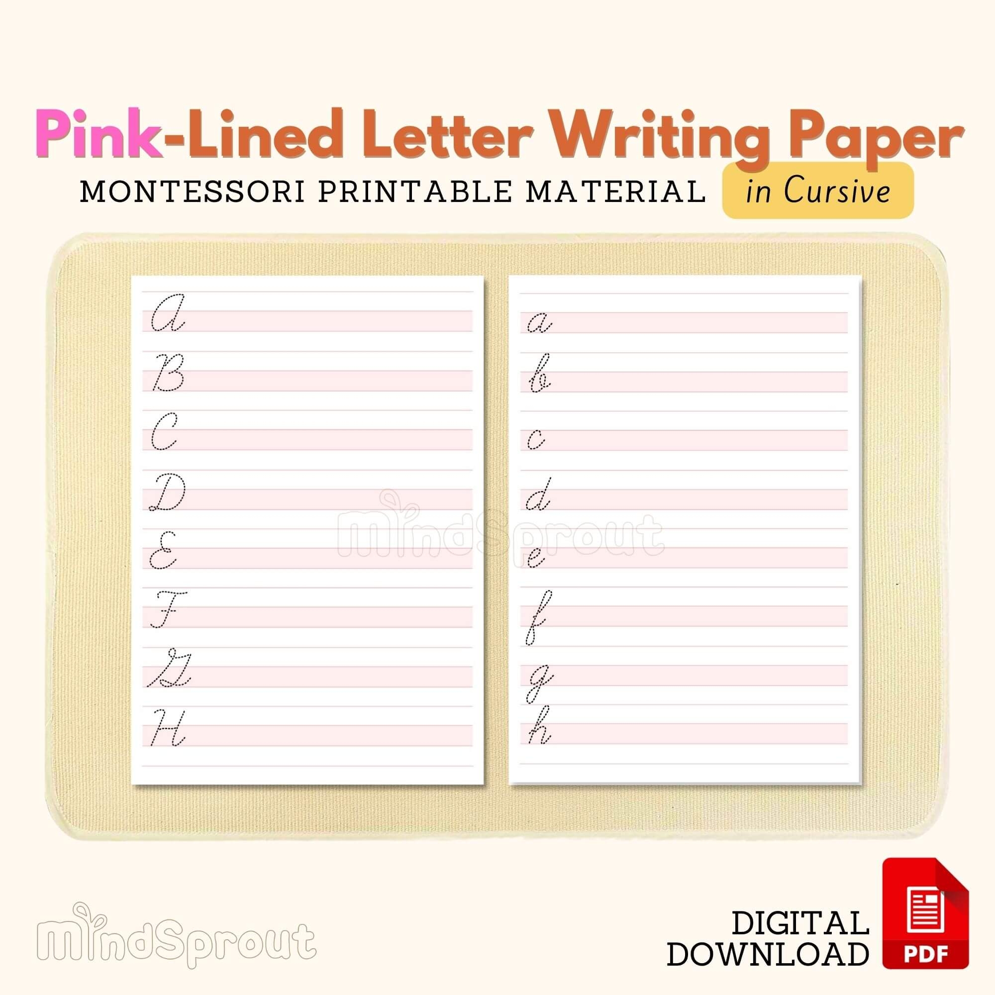 Montessori Pink Lined CURSIVE Letter Writing Sheet Tracing Activity Handwriting Made By Teachers
