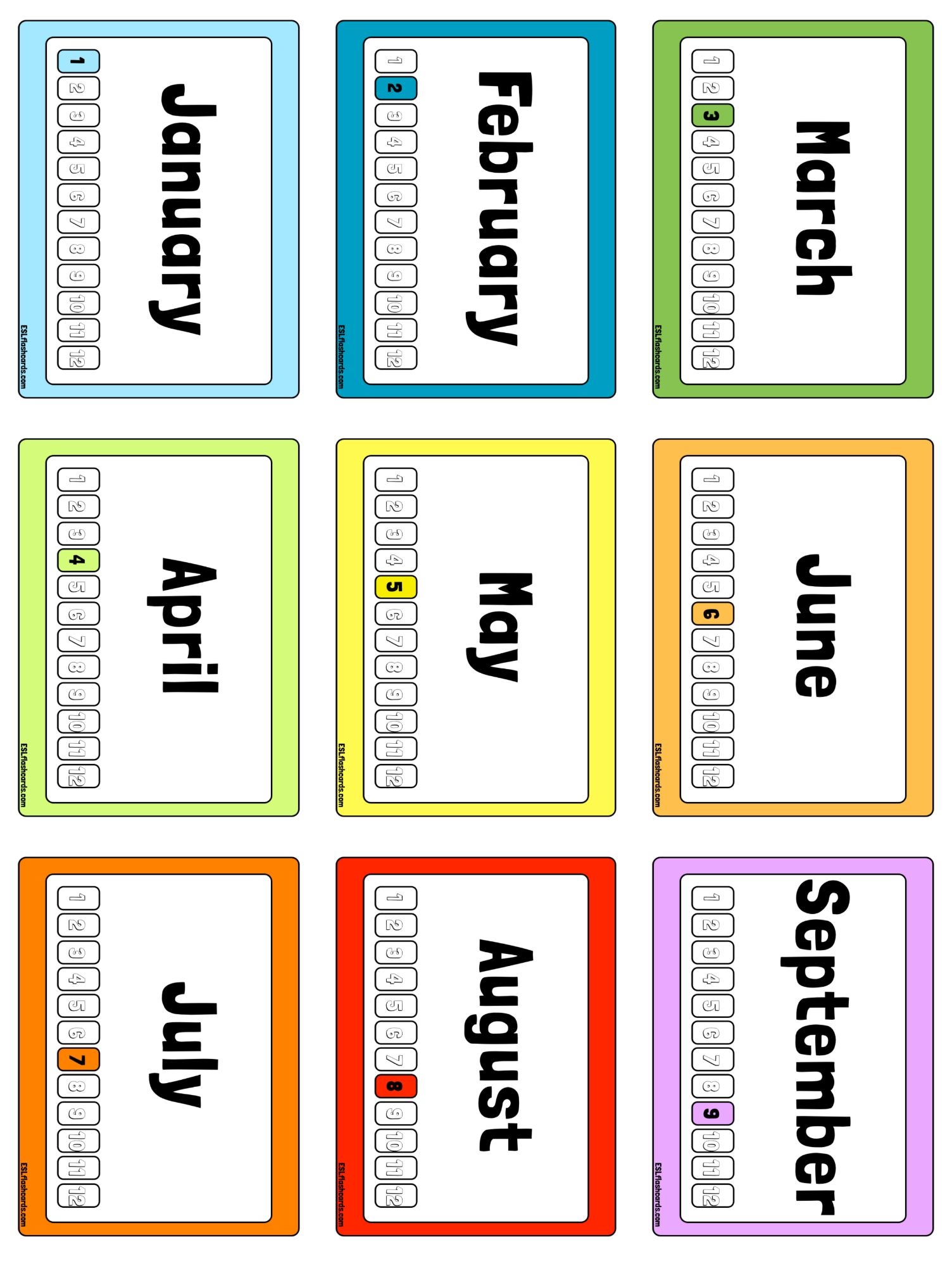 Months Of The Year ESL Flashcards