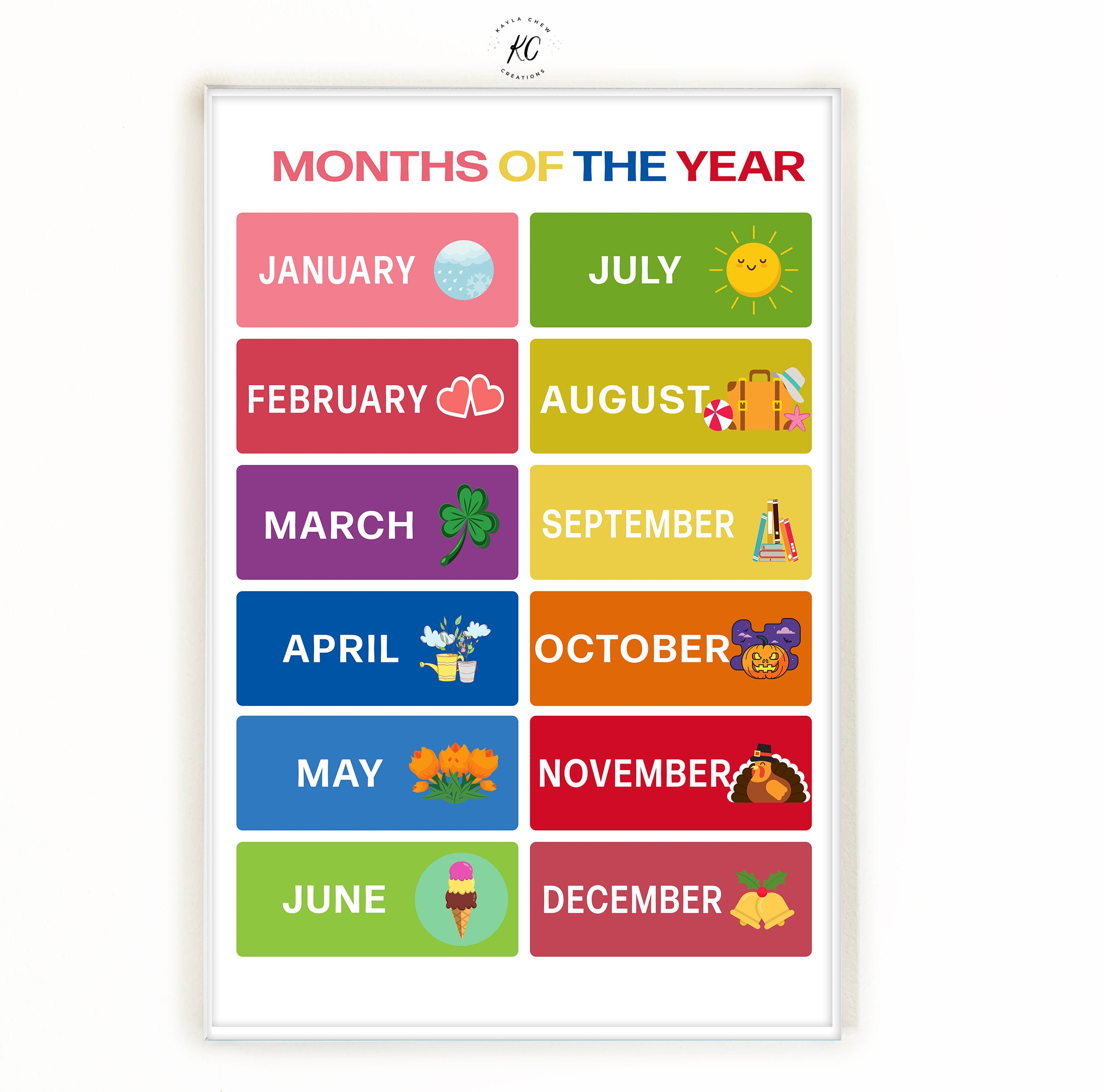 Months Of The Year Printable Poster Nursery Art Preschool Poster Homeschool Print Classroom Decor Printable Playroom Print Kids Poster Etsy