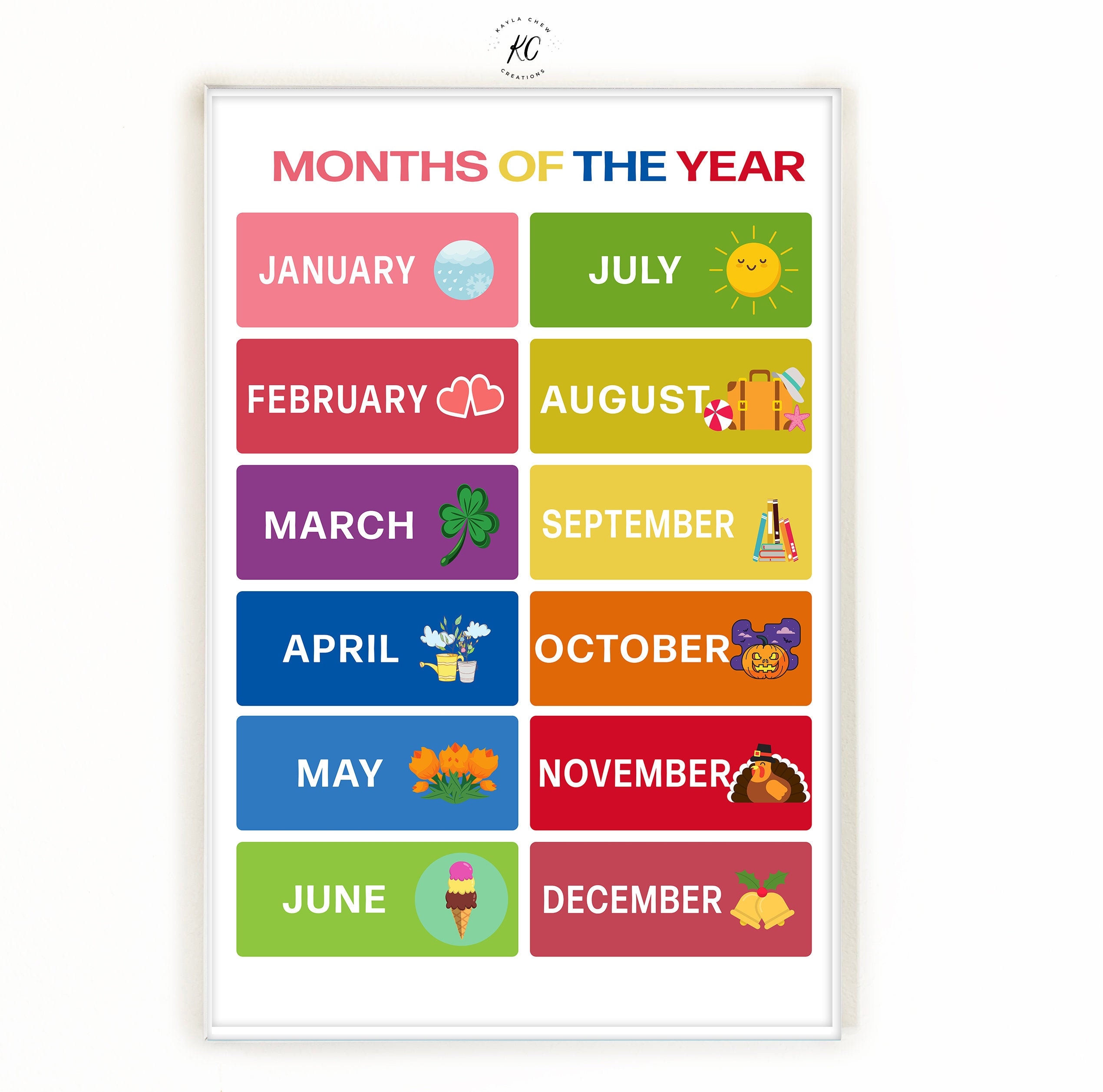 Months Of The Year Printable Poster Nursery Art Preschool Poster Homeschool Print Classroom Decor Printable Playroom Print Kids Poster Etsy