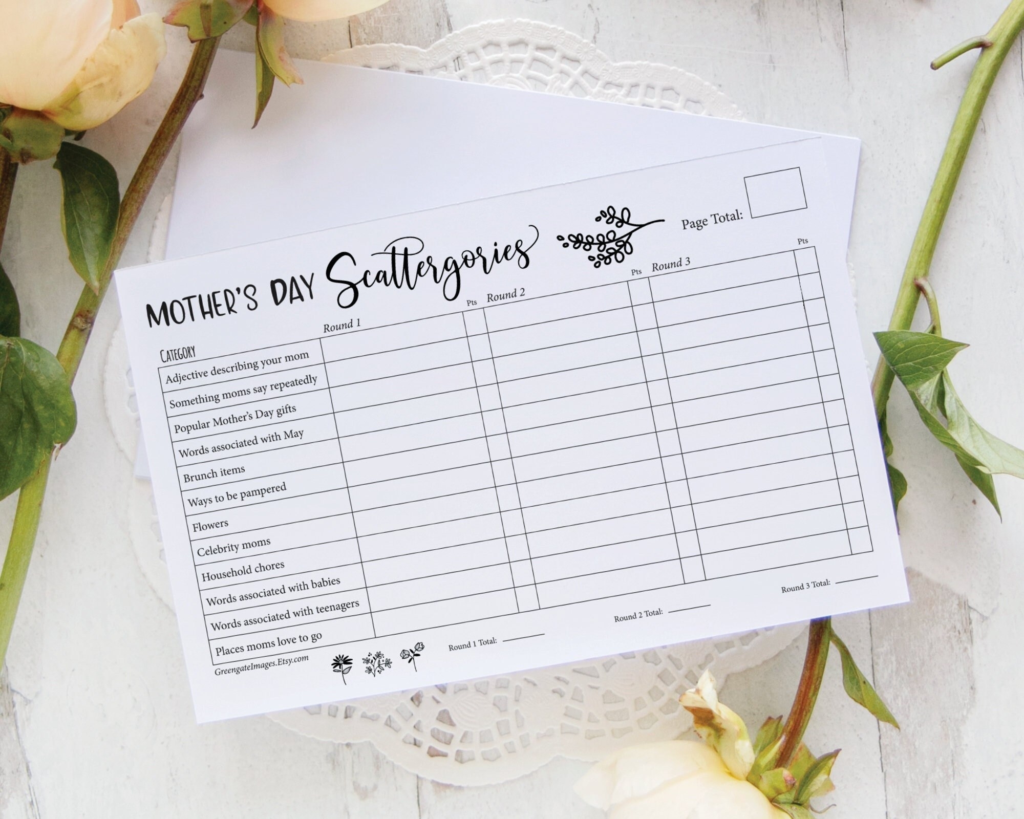 Mother s Day Scattergories PRINTABLE Instant Download PDF Fun Activity For Luncheons Brunch And Gatherings W Mom Senior Center Idea Etsy