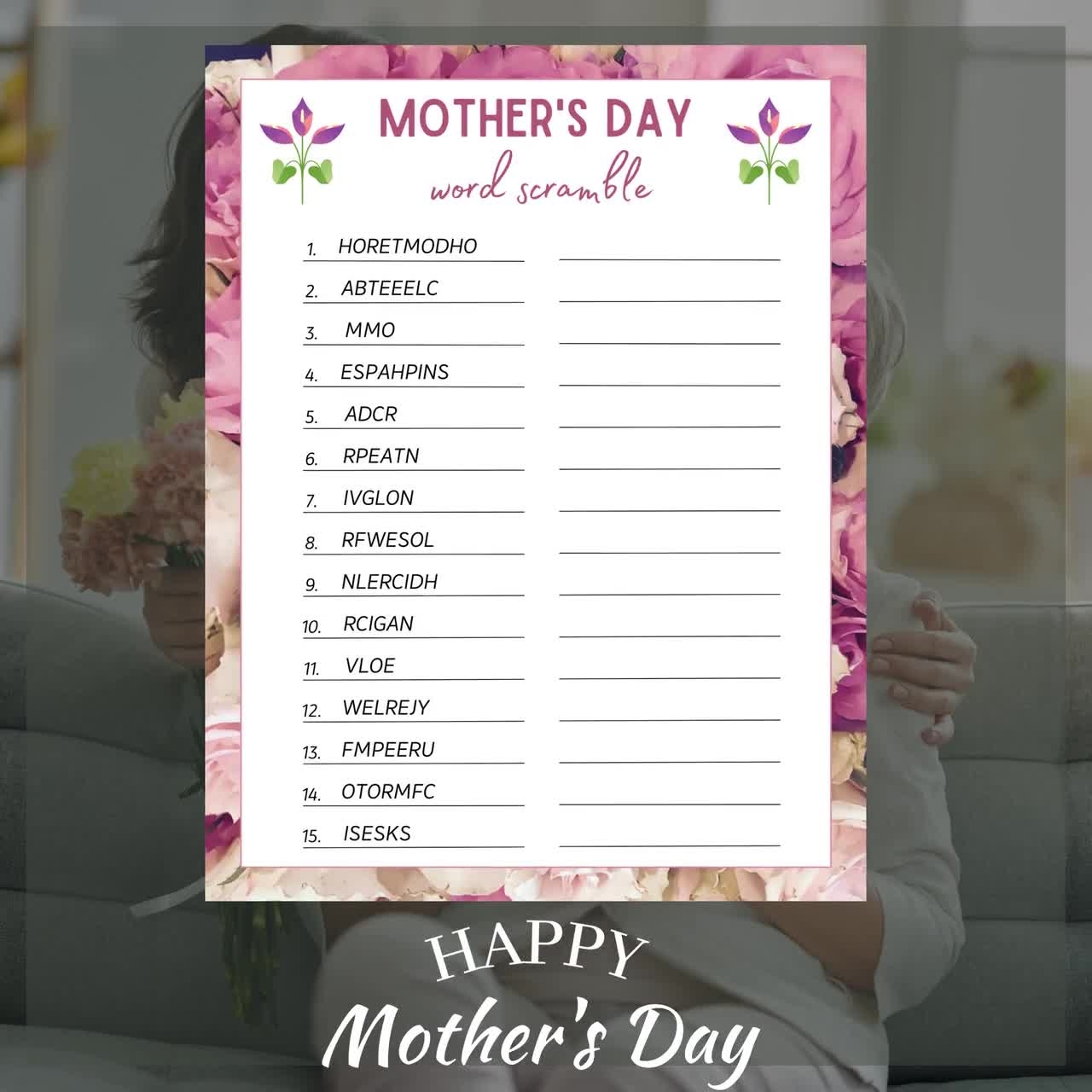 Mothers Day Word Game Mother s Day Party Games Word Scramble Mother s Day Activities Mother Day Gifts Family Game Printable PDF Etsy