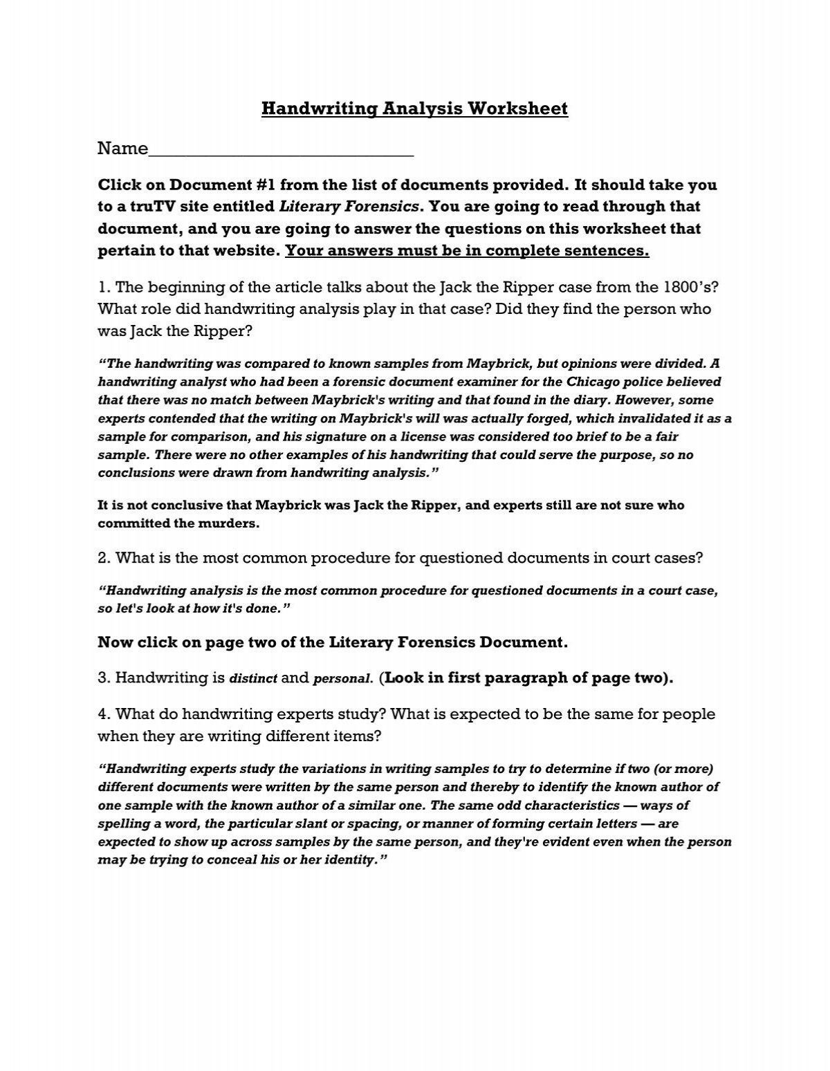 Name Handwriting Analysis Worksheet Name Handwriting Analysis Worksheet